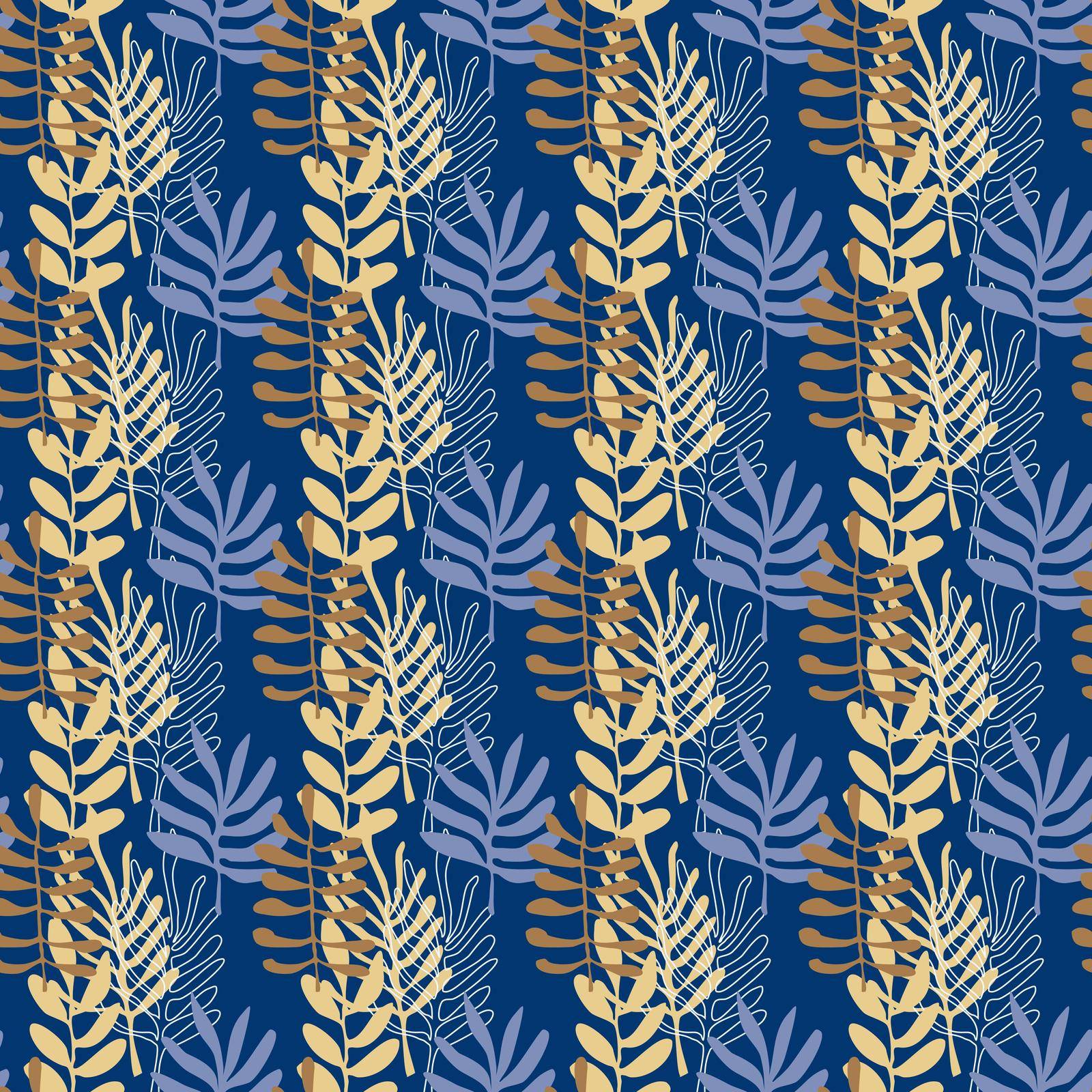 Seamless pattern for textile and wallpapers with naive hand drawn doodle leaves. Matisse style organic elements. Vector illustration