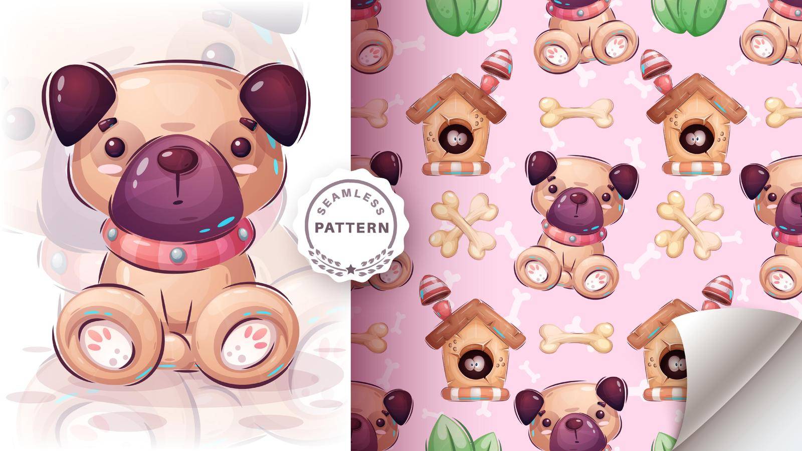 Cute dog seat - seamless pattern. Vector eps 10