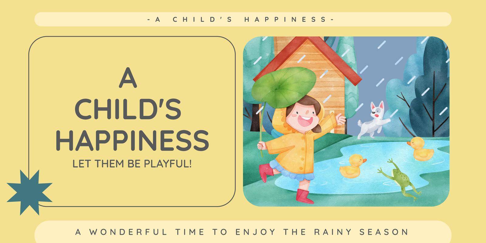 Blog header template with children rainy season concept,watercolor style by Photographeeasia