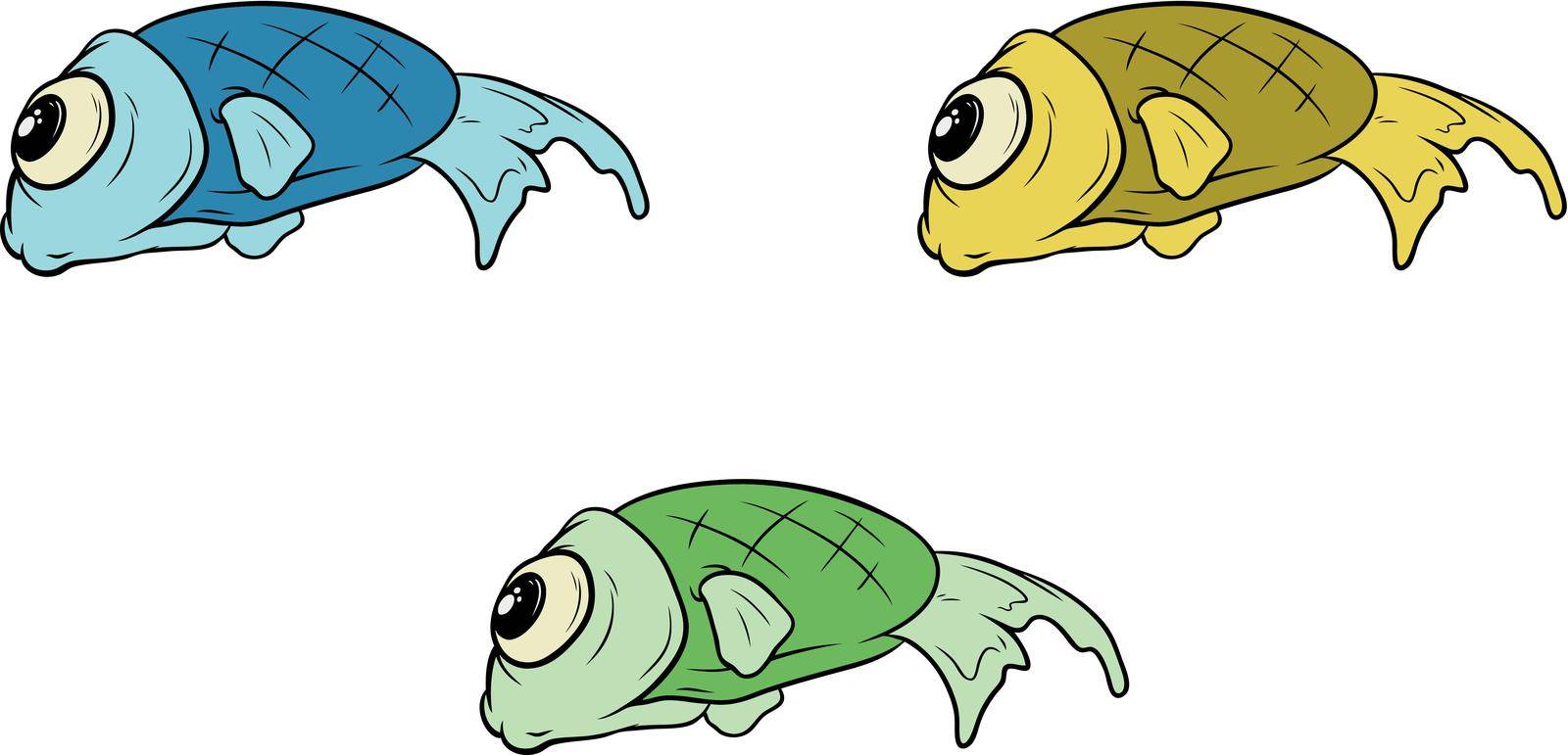A vector illustration of cartoon set of different fish