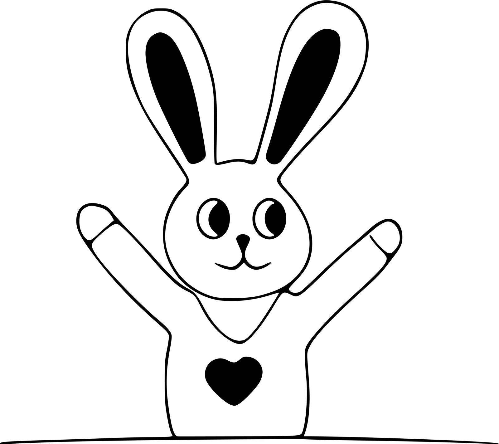 Happy cute rabbit doodle icon. Cute pets vector art on white background.