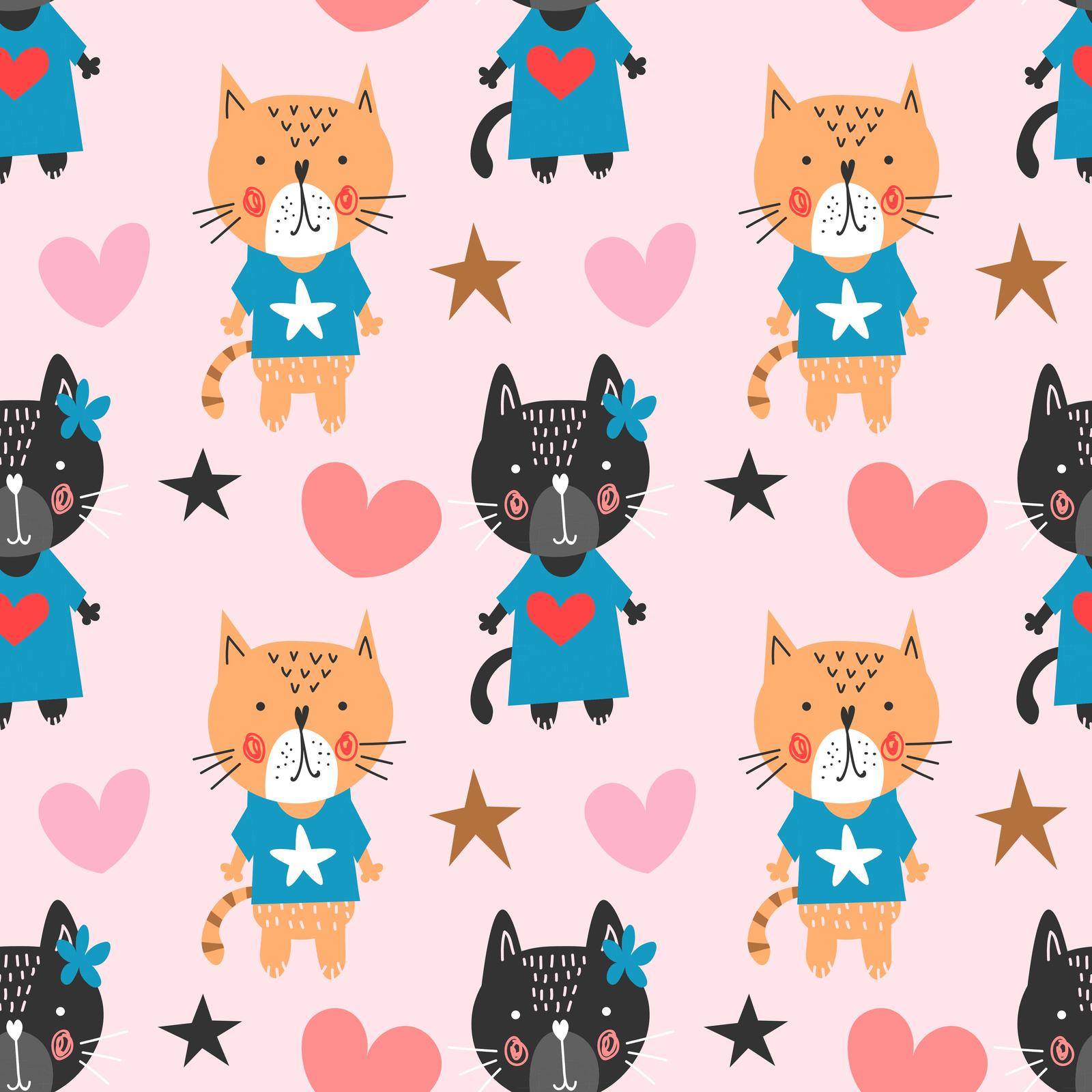 Sweet childish seamless pattern with cats in vector. Seamless pattern can be used for wallpapers, pattern fills, web backgrounds,surface textures. Lovely childish wallpaper