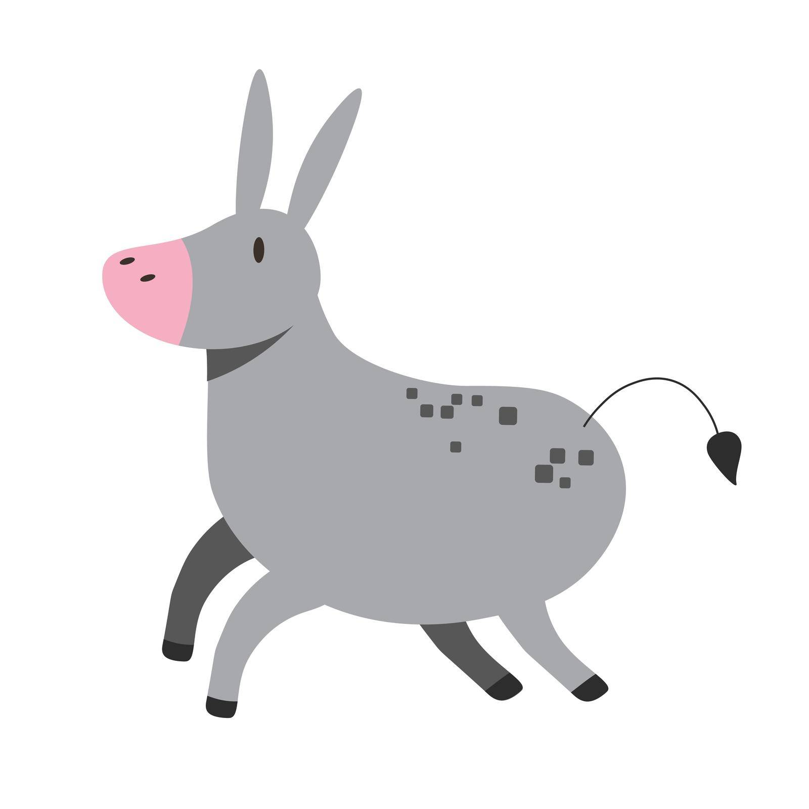 Donkey on white background. brayer isolated. Cartoon Mule. domestic stubborn