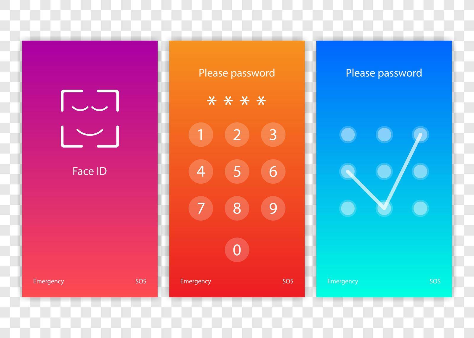 Screen lock authentication password smartphone background template. Screenlock password or lockscreen passcode numbers display