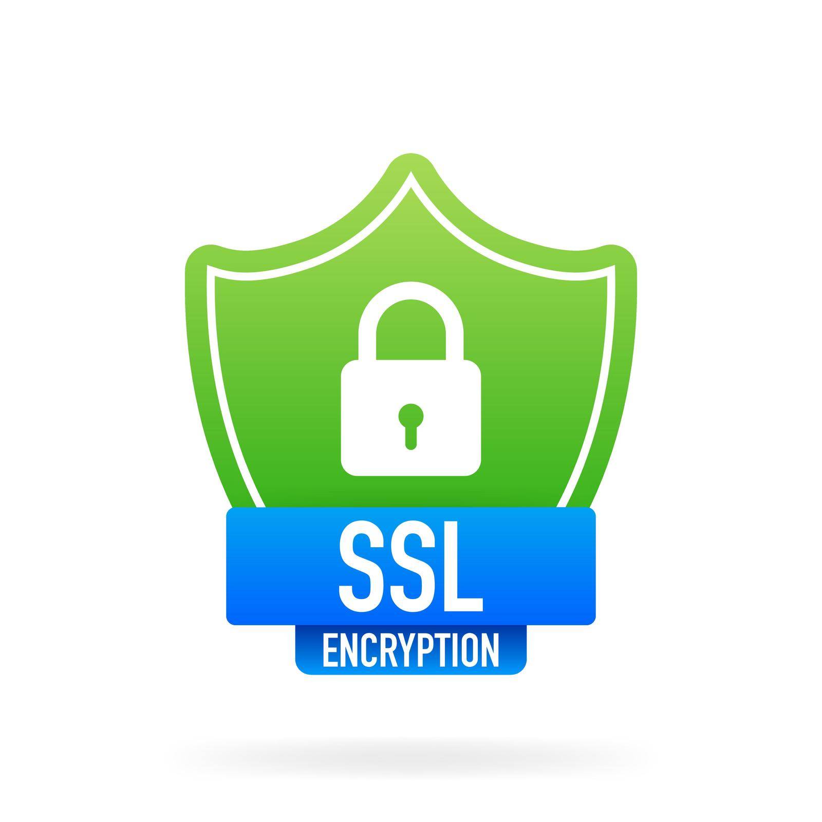 SSL encryption secure badge on white background. Green banner. Vector illustration