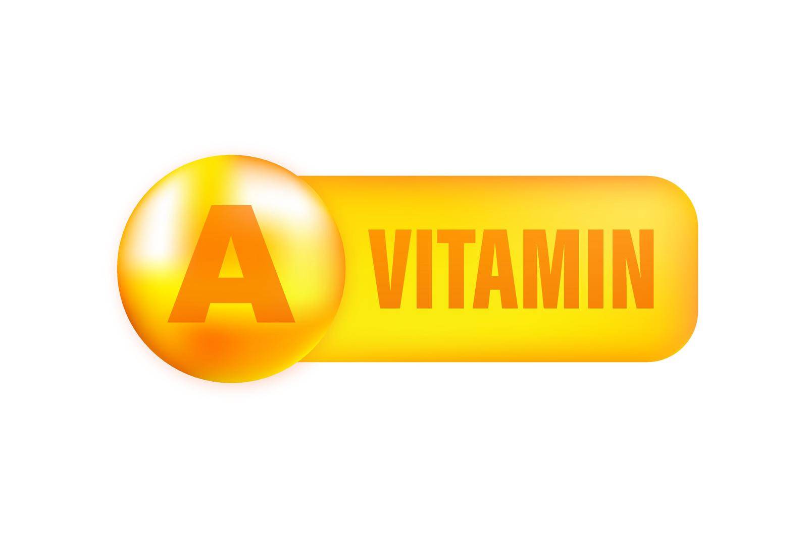 Vitamin A with realistic drop on gray background. Particles of vitamins in the middle. Vector illustration. by Vector-Up