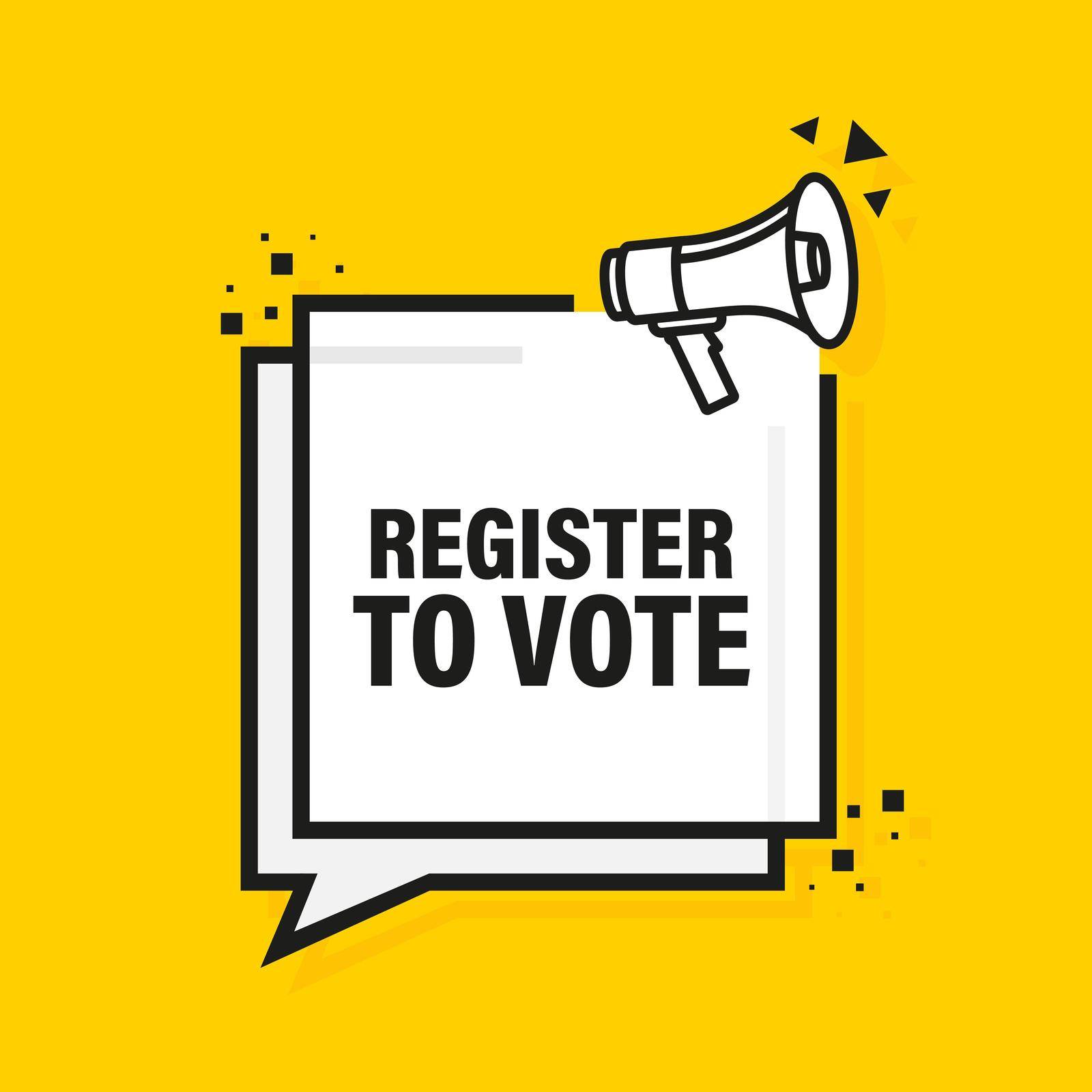 Register to vote megaphone yellow banner. Vector illustration