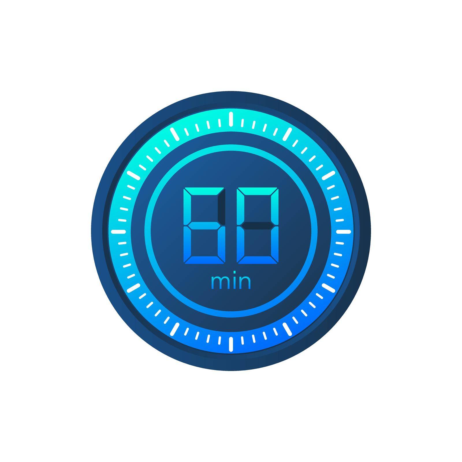 The 60 minutes, stopwatch vector icon. Stopwatch icon in flat style on a white background. Vector stock illustration. by Vector-Up
