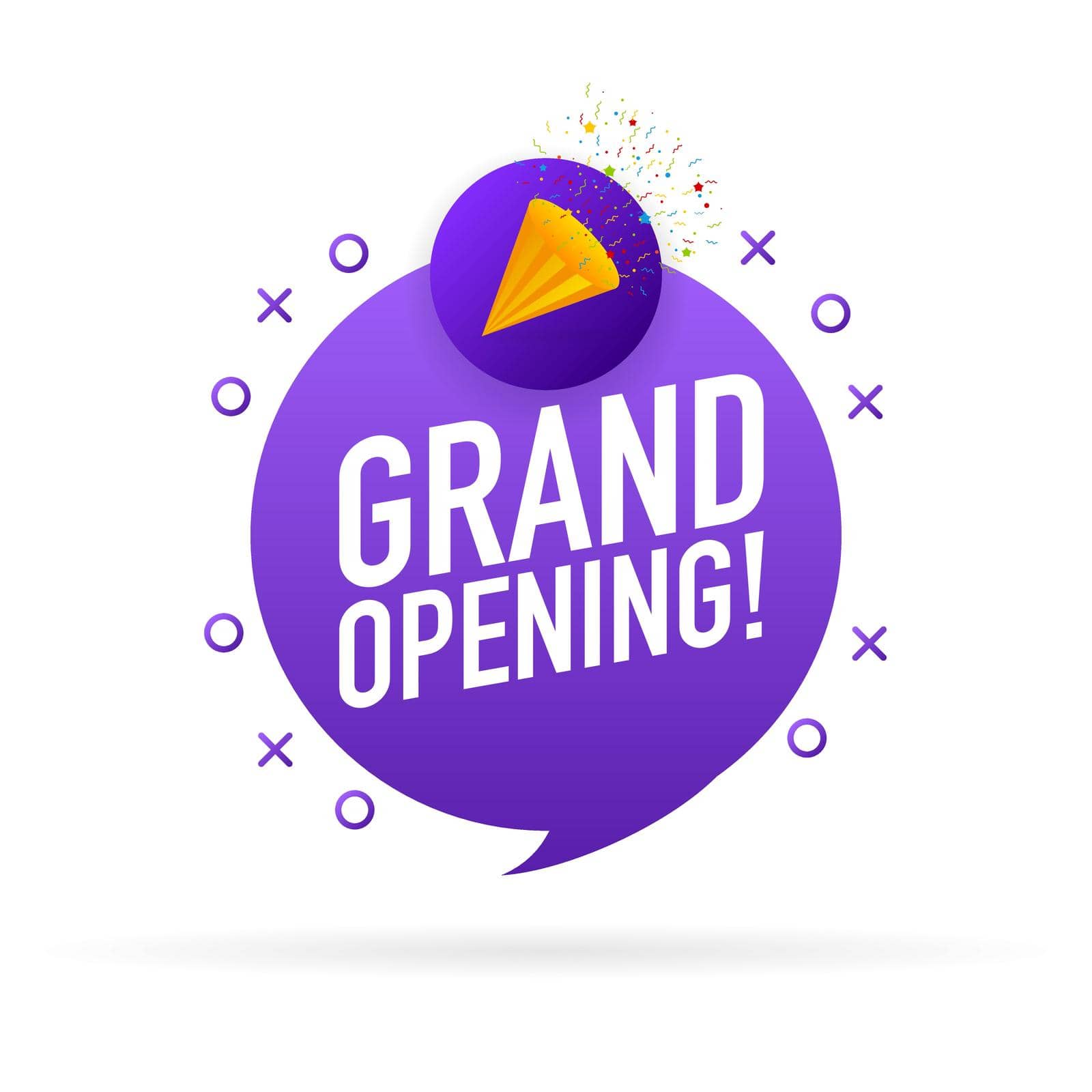 Grand opening purple banner in flat style on white background. Vector illustration by Vector-Up