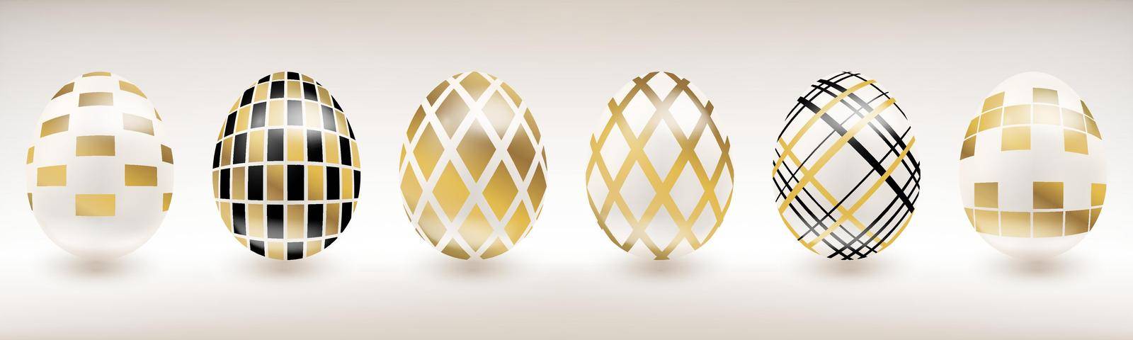 White porcelain Easter egg with gold and black geometric decor