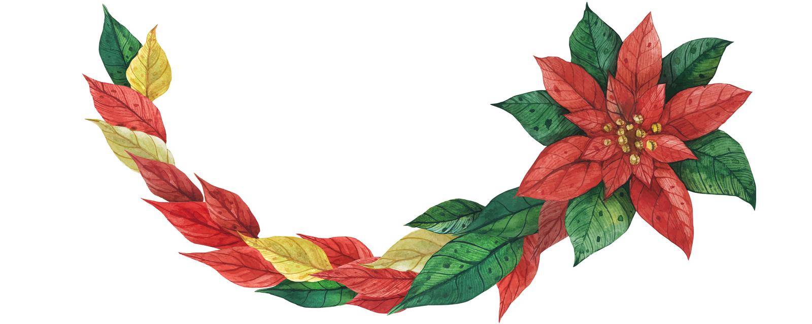 Christmas Poinsettia Garland, decorative floral arc, traced watercolor