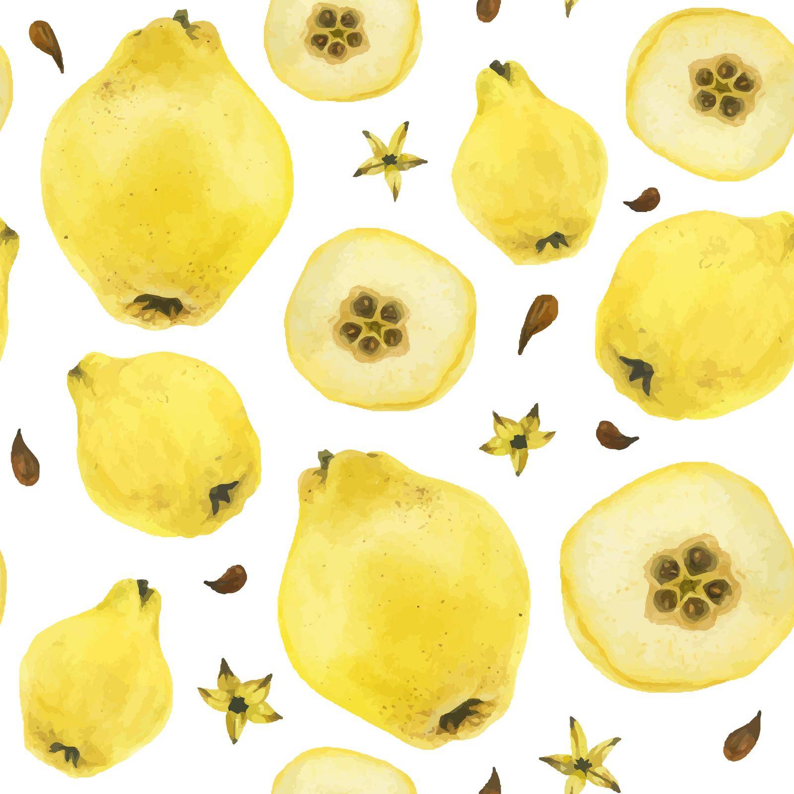 Yellow quince fruits, watercolor seamless pattern with clipping path
