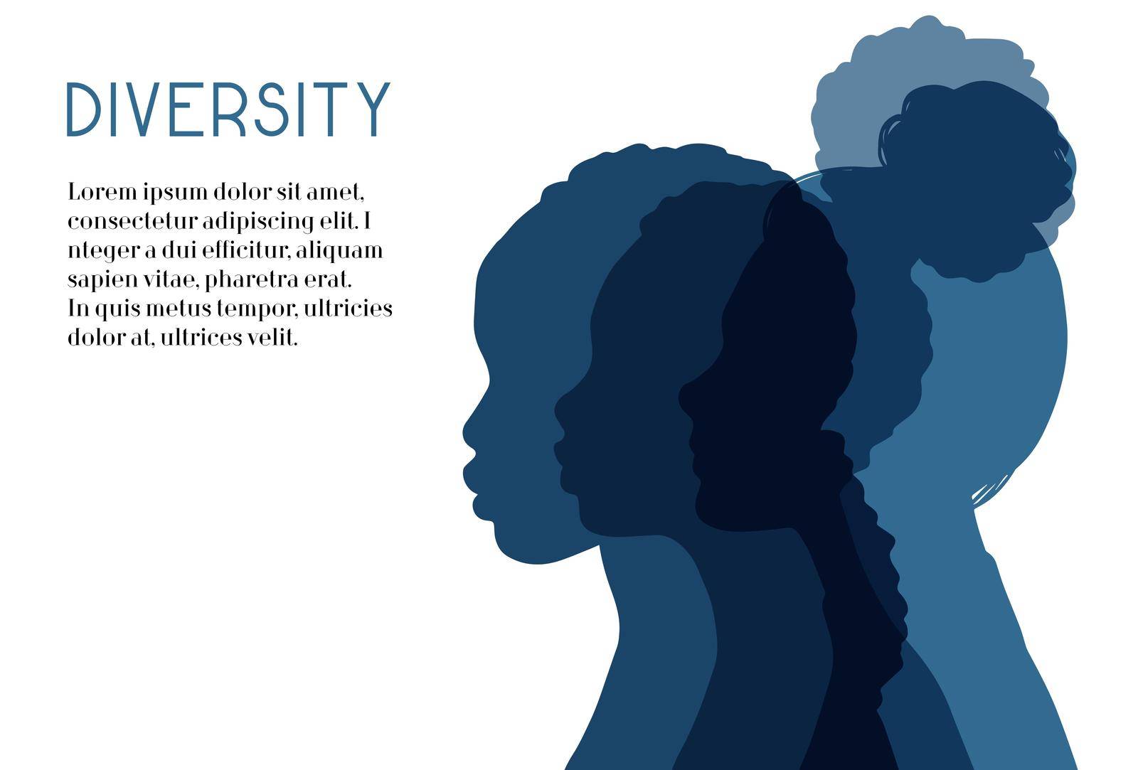 Diversity multiethnic people. Group of people silhouettes with different culture and racial diversity. Multicultural abstract people background. Vector illustration