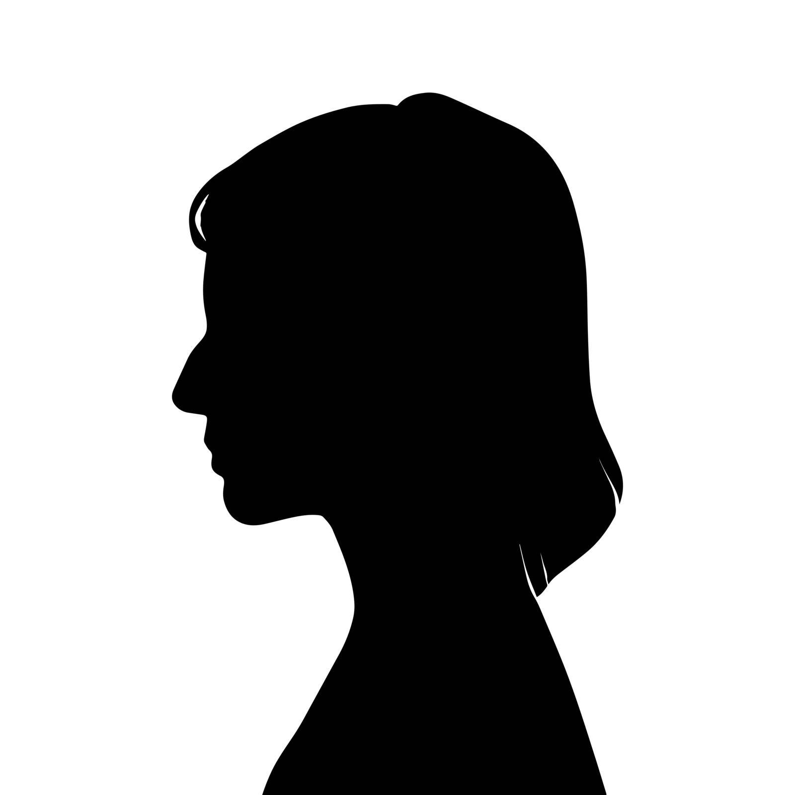 Woman Head Black and White Vector Silhouette. Beautiful Girl Fashionable Haircut style. Simple Elegant Woman Silhouette Icon Isolated. Vector illustration