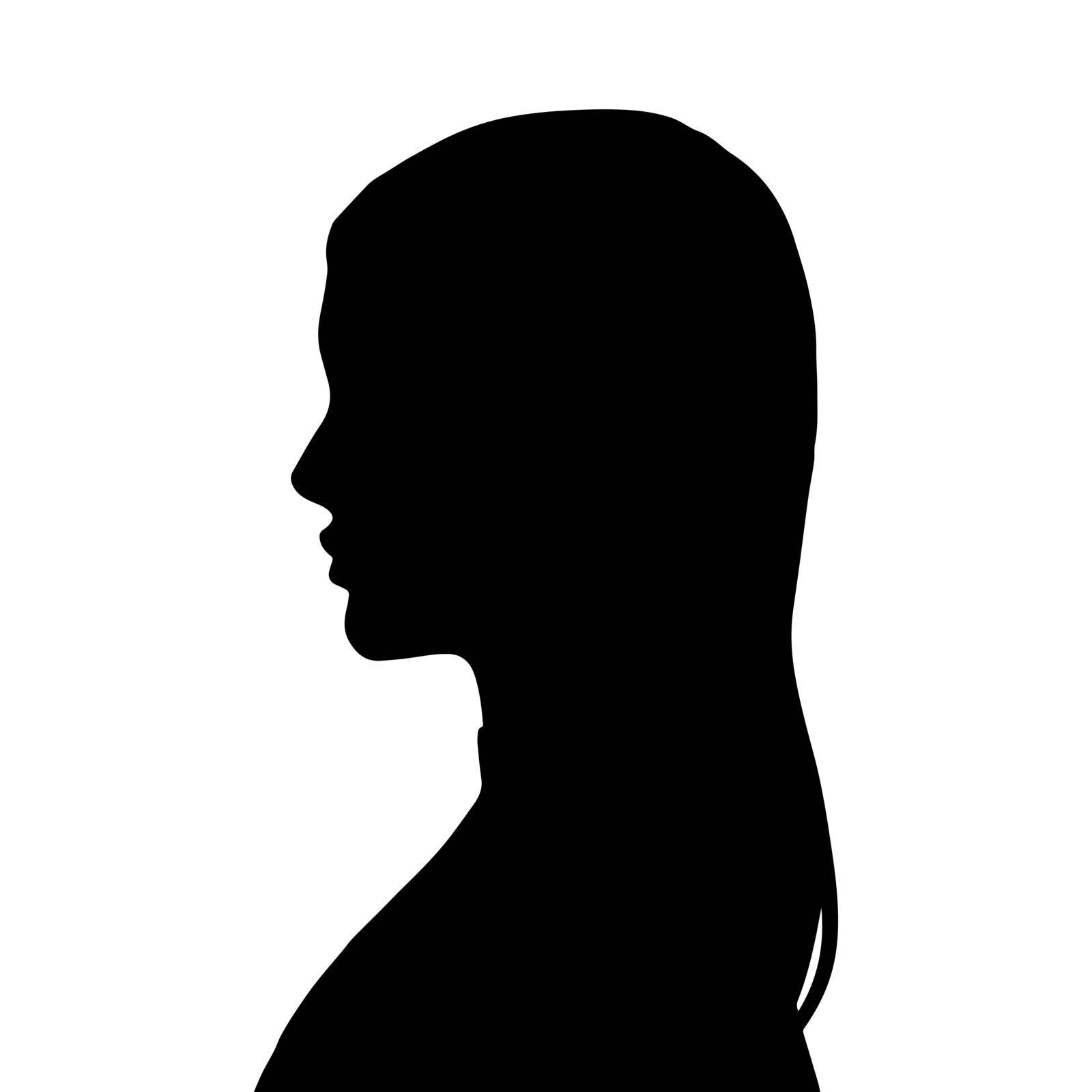 Woman Head Black and White Vector Silhouette. Beautiful Girl Fashionable Haircut style. Simple Elegant Woman Silhouette Icon Isolated. by iliris