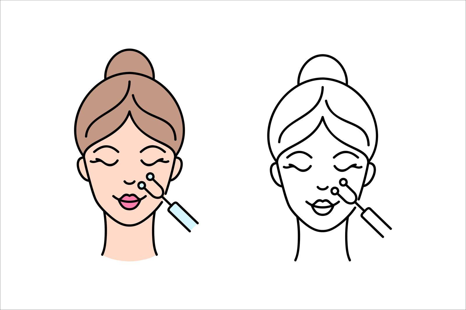 Micro current medicine treatment. Facial treatment with galvanic.. Icons in line art style for beauty industry..