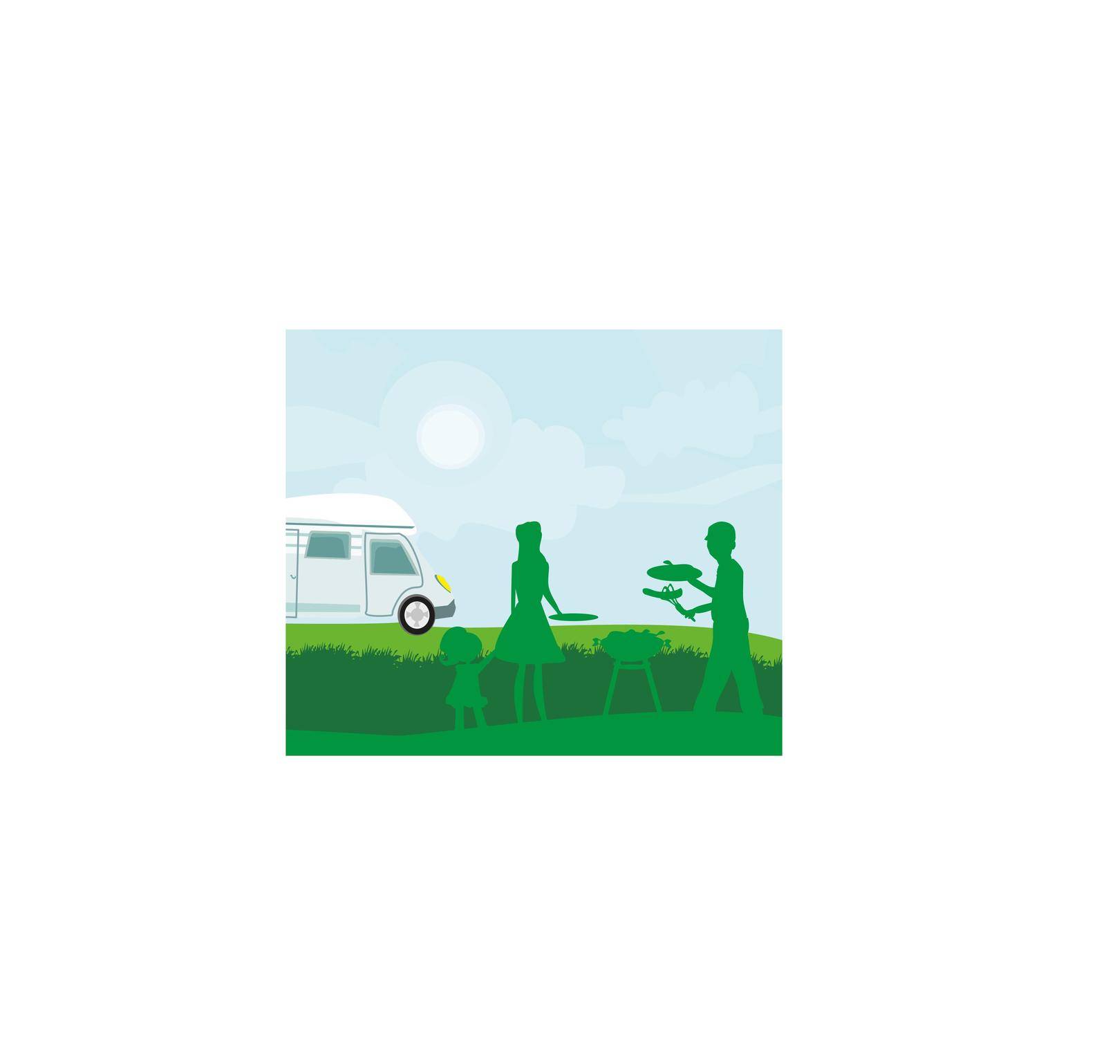 Illustration of a family having a picnic