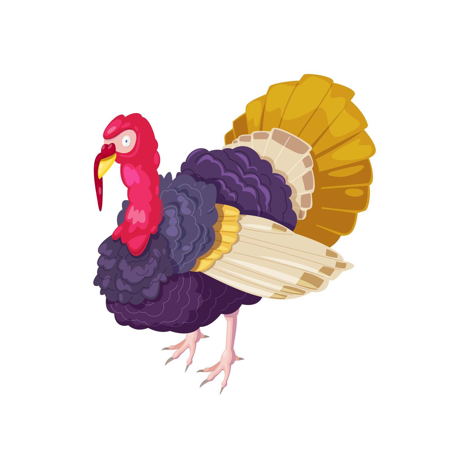 Turkey in cartoon style isolated on white background.