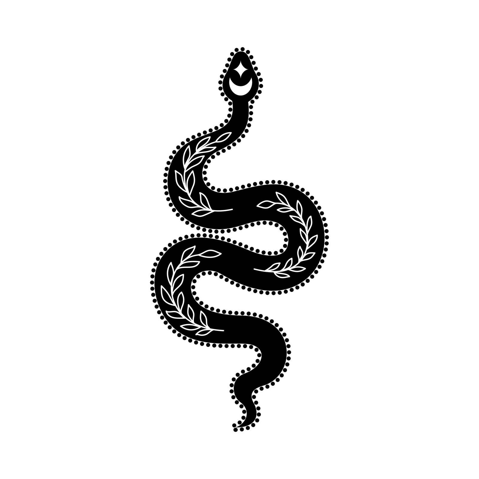 Mystic snake in doodle style on white background.