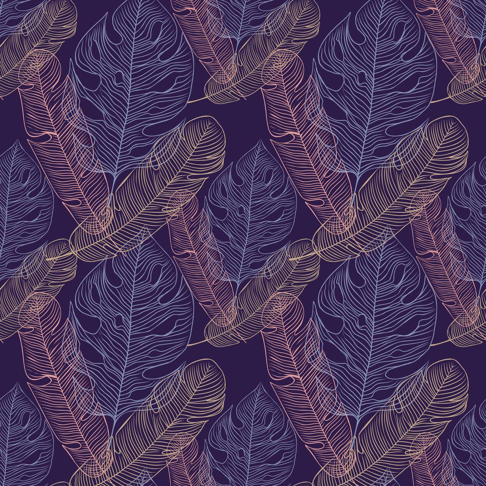 Tropical Leaves Dark Hand drawn Seamless Pattern for Textile and wallpapers. by iliris