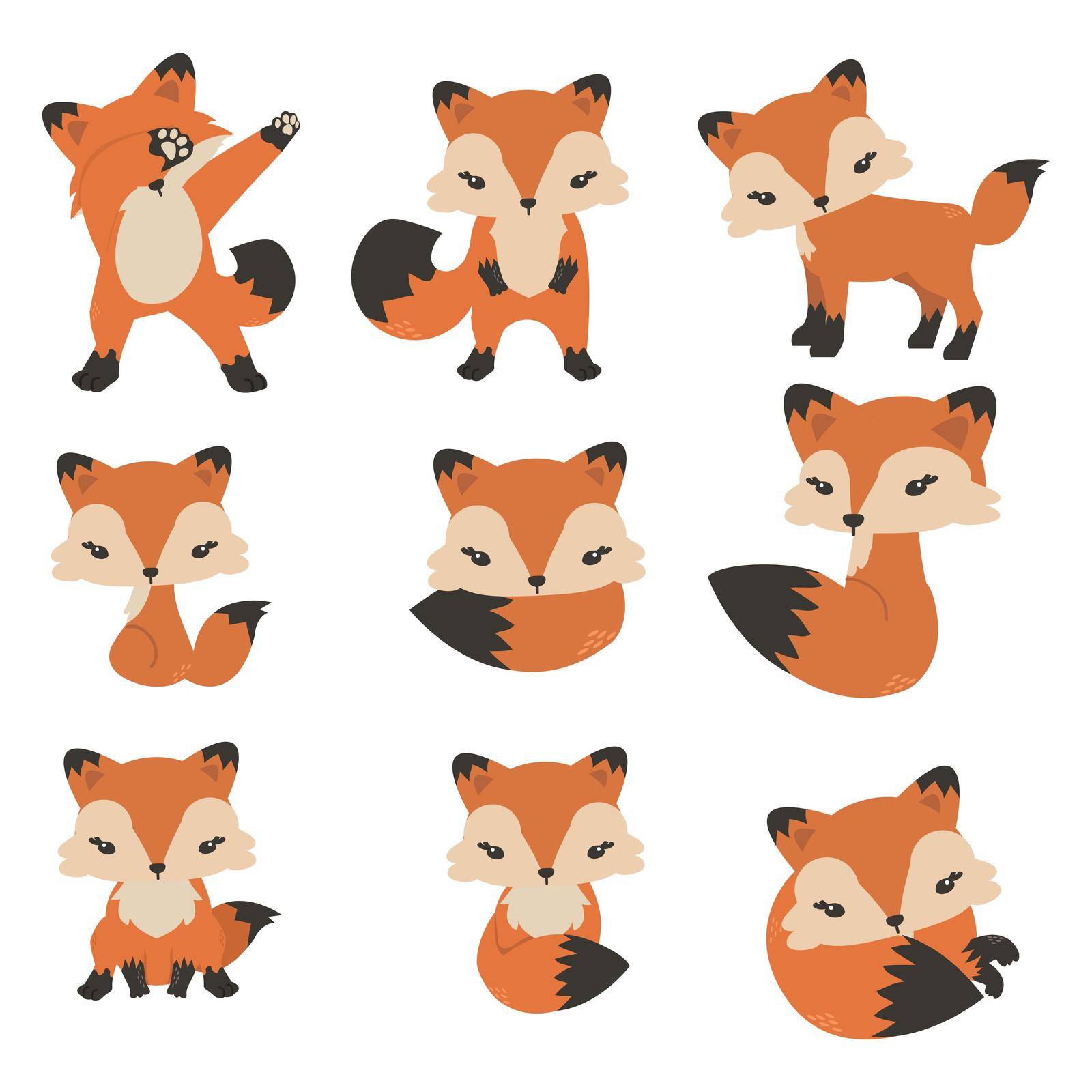Cute foxes cartoon in different poses collection by focus_bell