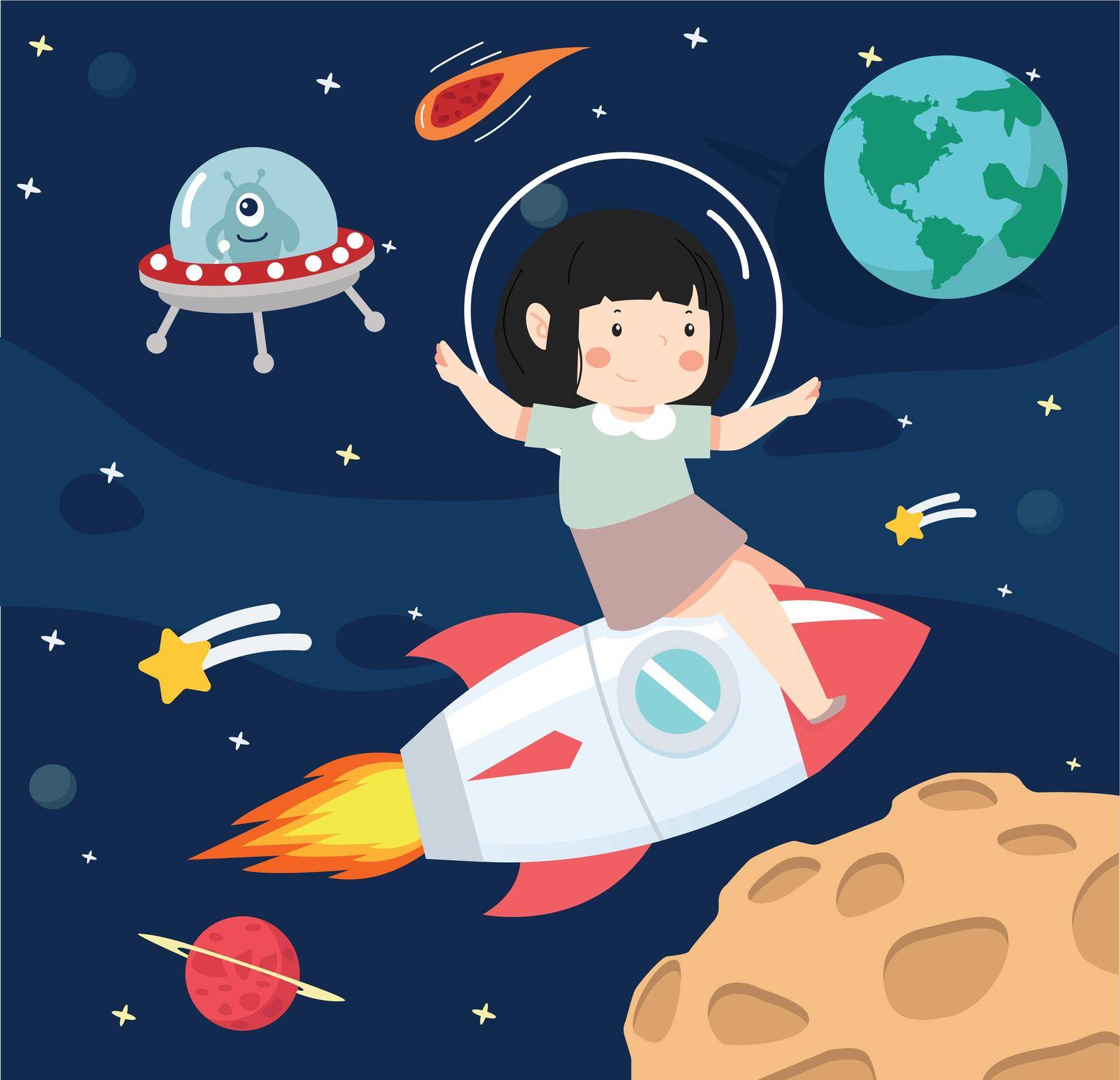 Astronaut kid riding on top in space  by focus_bell