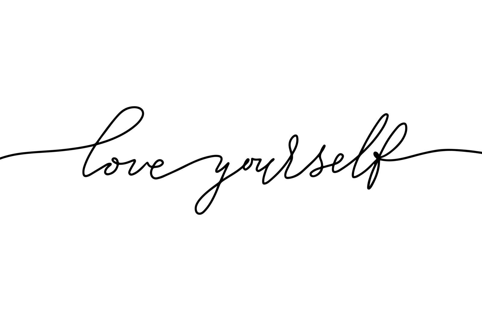 Love Yourself Creative Hand drawn Calligraphy template for t-shirt or print designs. Motivational Quote Lettering. Vector illustration
