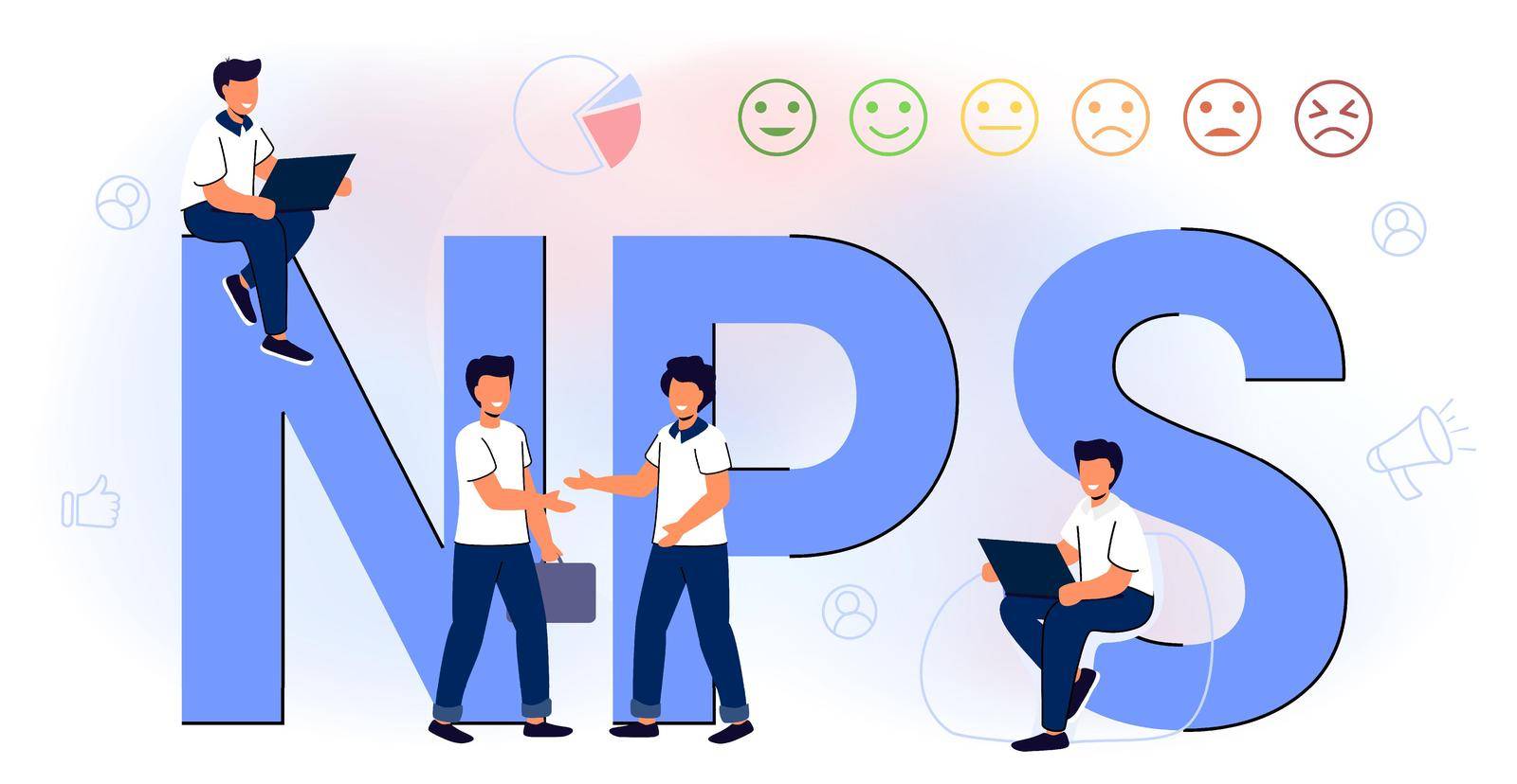 NPS Net promoter score Business strategy Formula promotion marketing scoring Promotional netting Teamwork Flat vector illustration Measures customer experience and predicts business growth