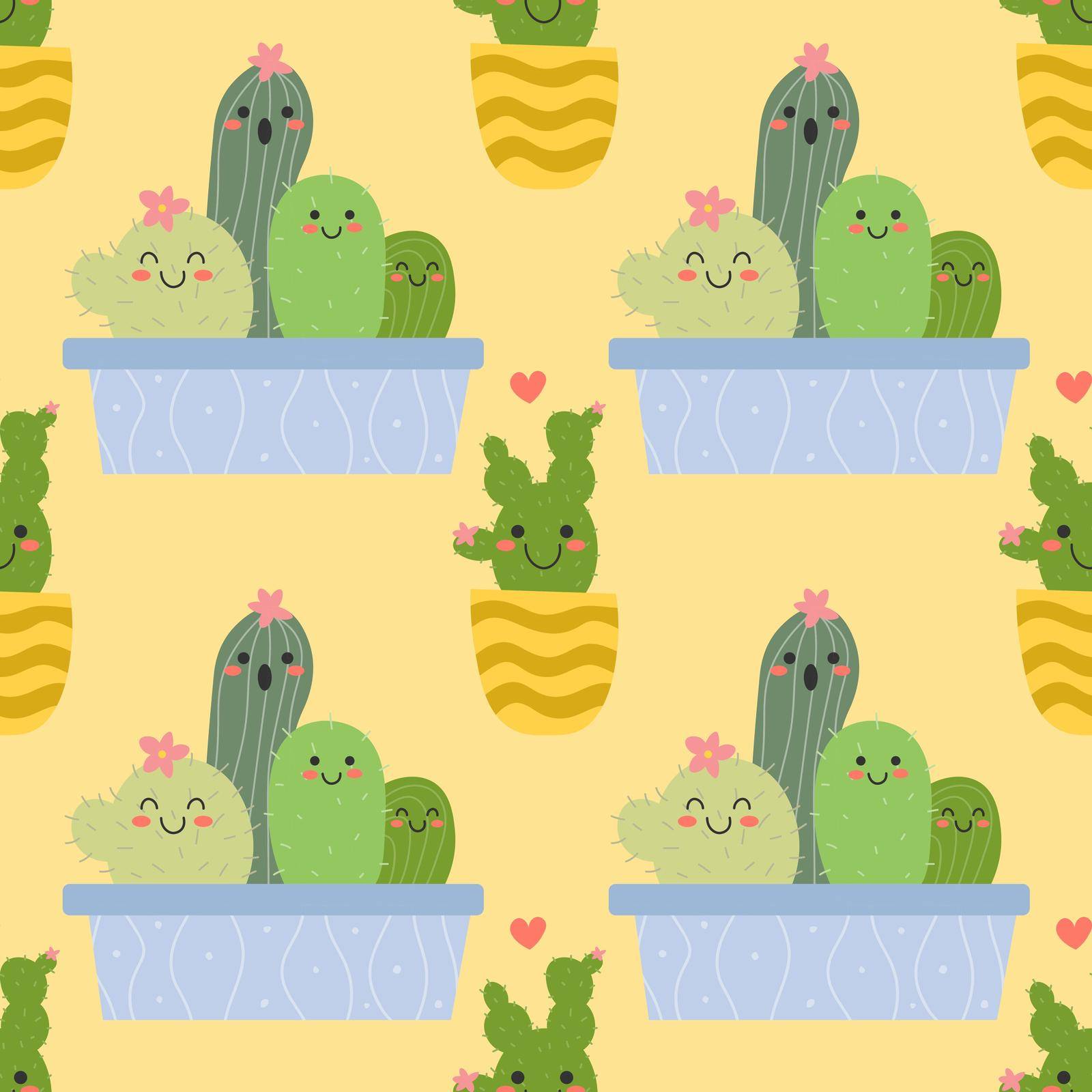 Colorful cute cactus. Hand drawn Vector Trendy illustration. Cartoon style. Seamless Pattern, Background, Wallpaper. Perfect for prints