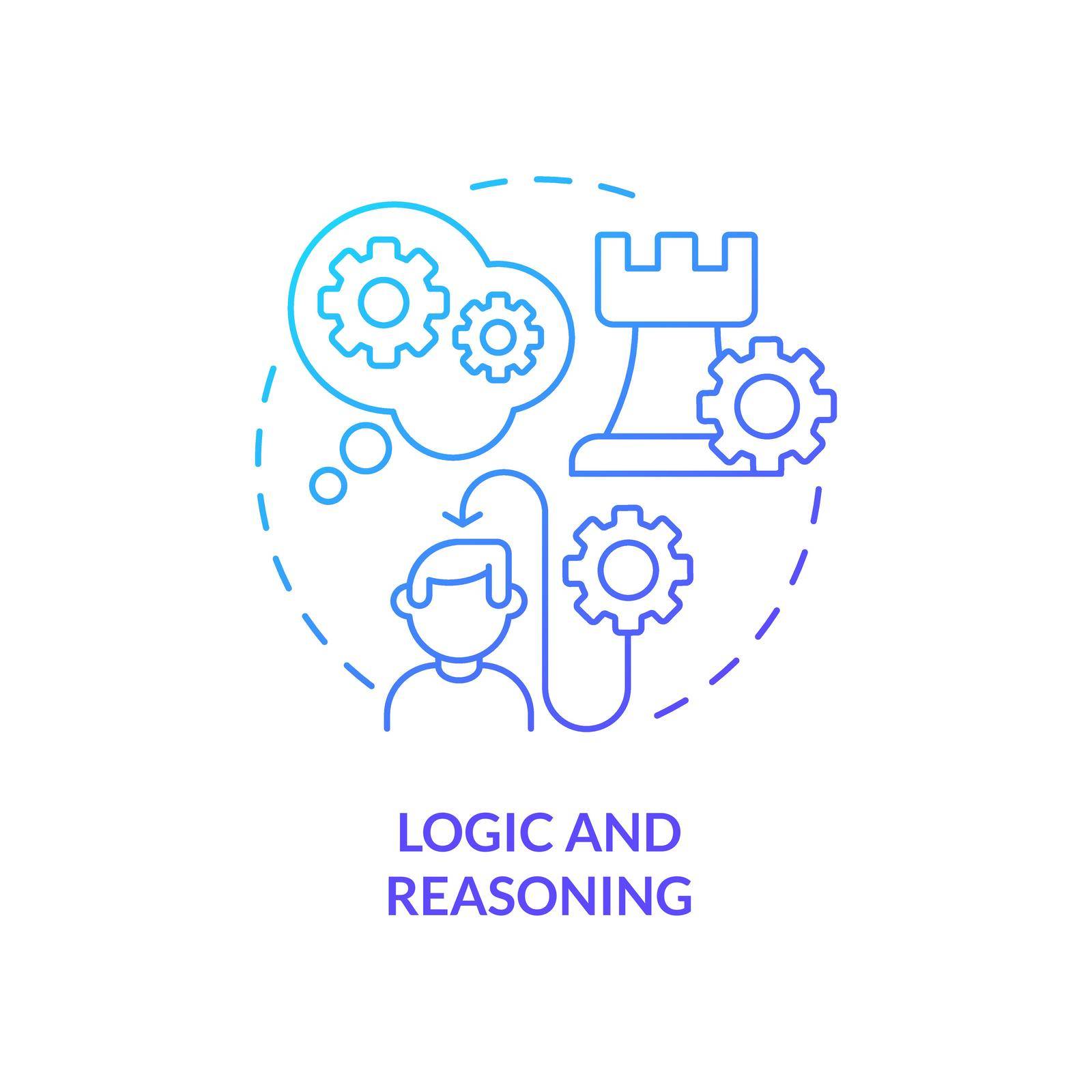Logic and reasoning blue gradient concept icon. Life skills abstract idea thin line illustration. Logical thinker. Rational conclusion. Isolated outline drawing. Myriad Pro-Bold font used
