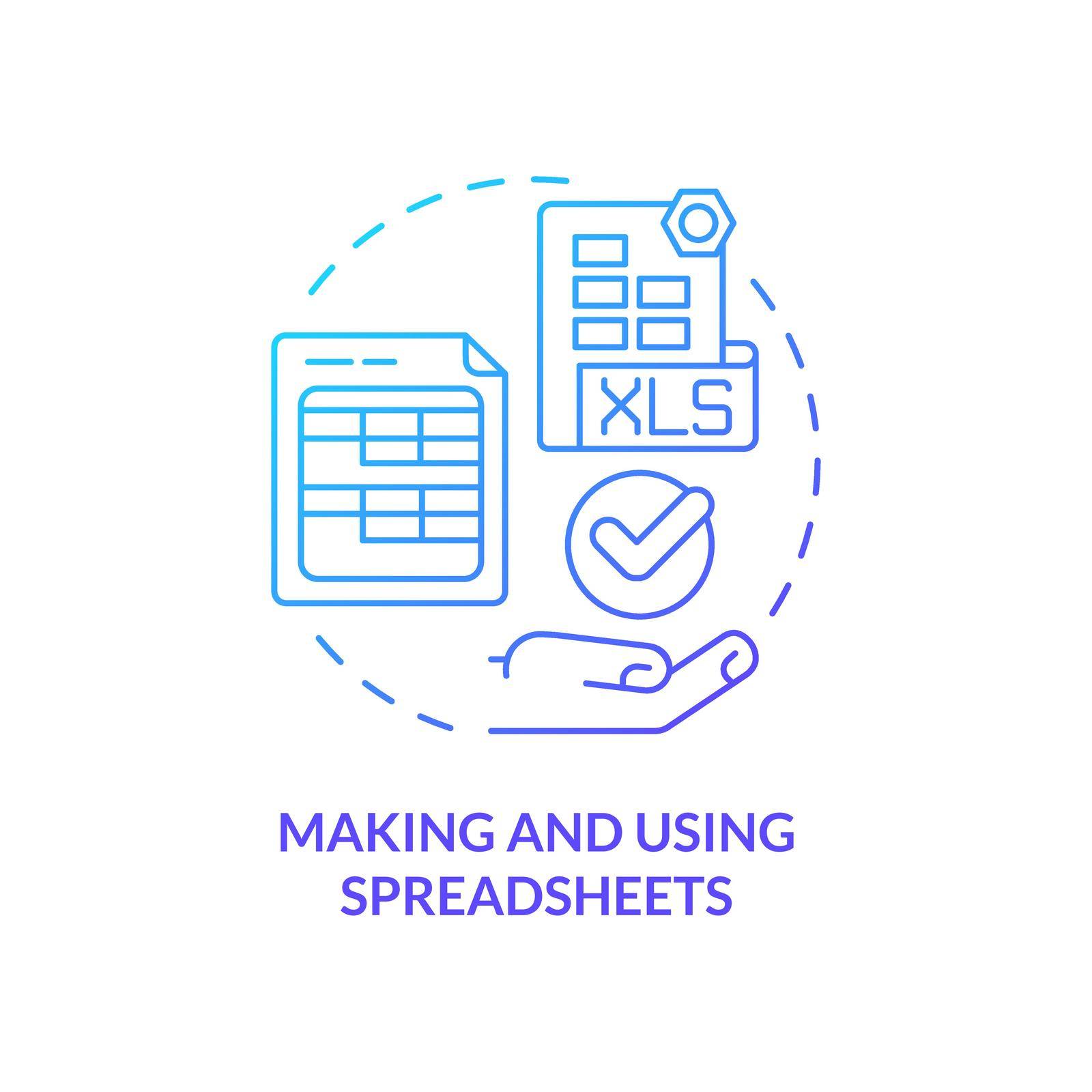 Making and using spreadsheets blue gradient concept icon. Critical thinking skill abstract idea thin line illustration. Workplace task. Isolated outline drawing. Myriad Pro-Bold font used