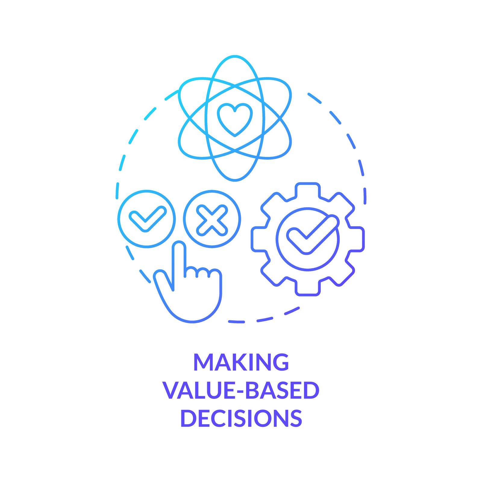 Making value-based decisions blue gradient concept icon. Self-management skill abstract idea thin line illustration. Self-actualization. Isolated outline drawing. Myriad Pro-Bold font used