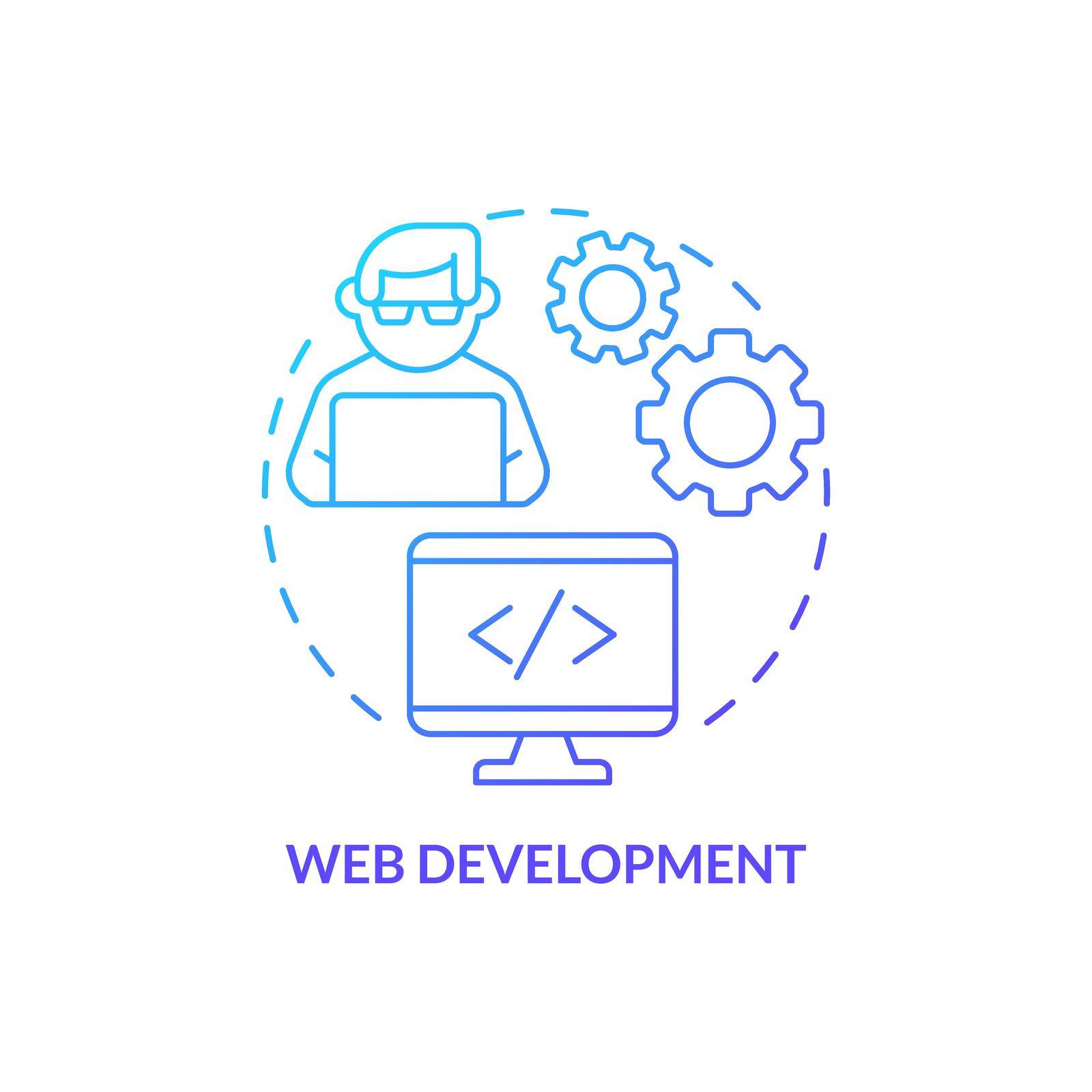 Web development blue gradient concept icon. Skill to learn abstract idea thin line illustration. Software developer. Computer programming. Isolated outline drawing. Myriad Pro-Bold font used