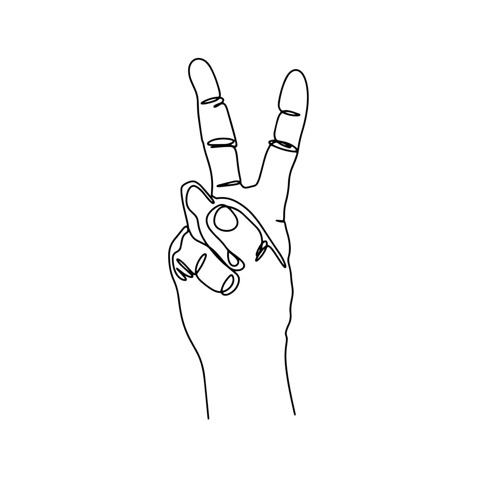 Hand gesture symbol of victory line art vector. Contour graphic sign one line. Popular symbols thumbs up isolated illustration