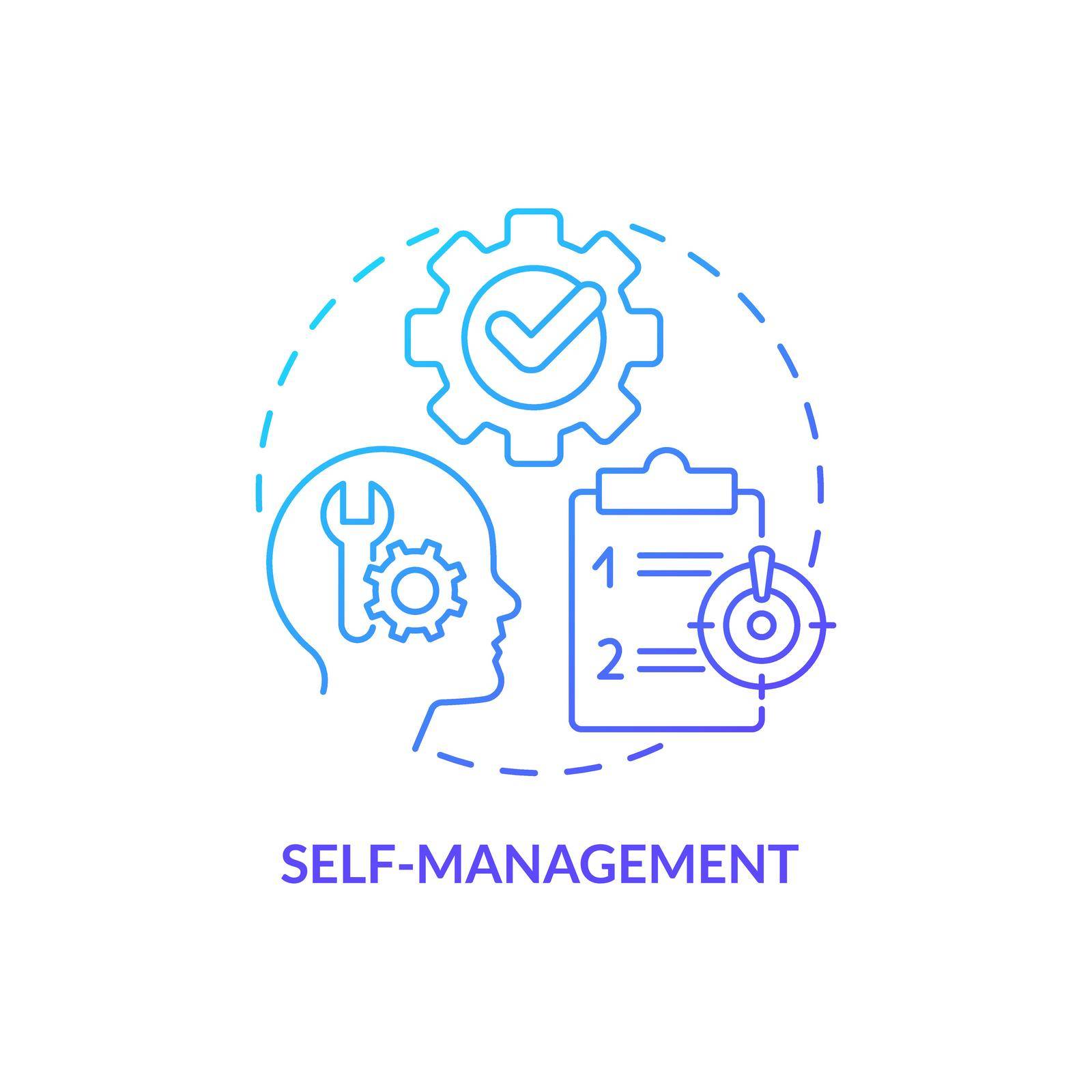 Self management blue gradient concept icon. Personal development abstract idea thin line illustration. Strategic planning. Self control. Isolated outline drawing. Myriad Pro-Bold font used