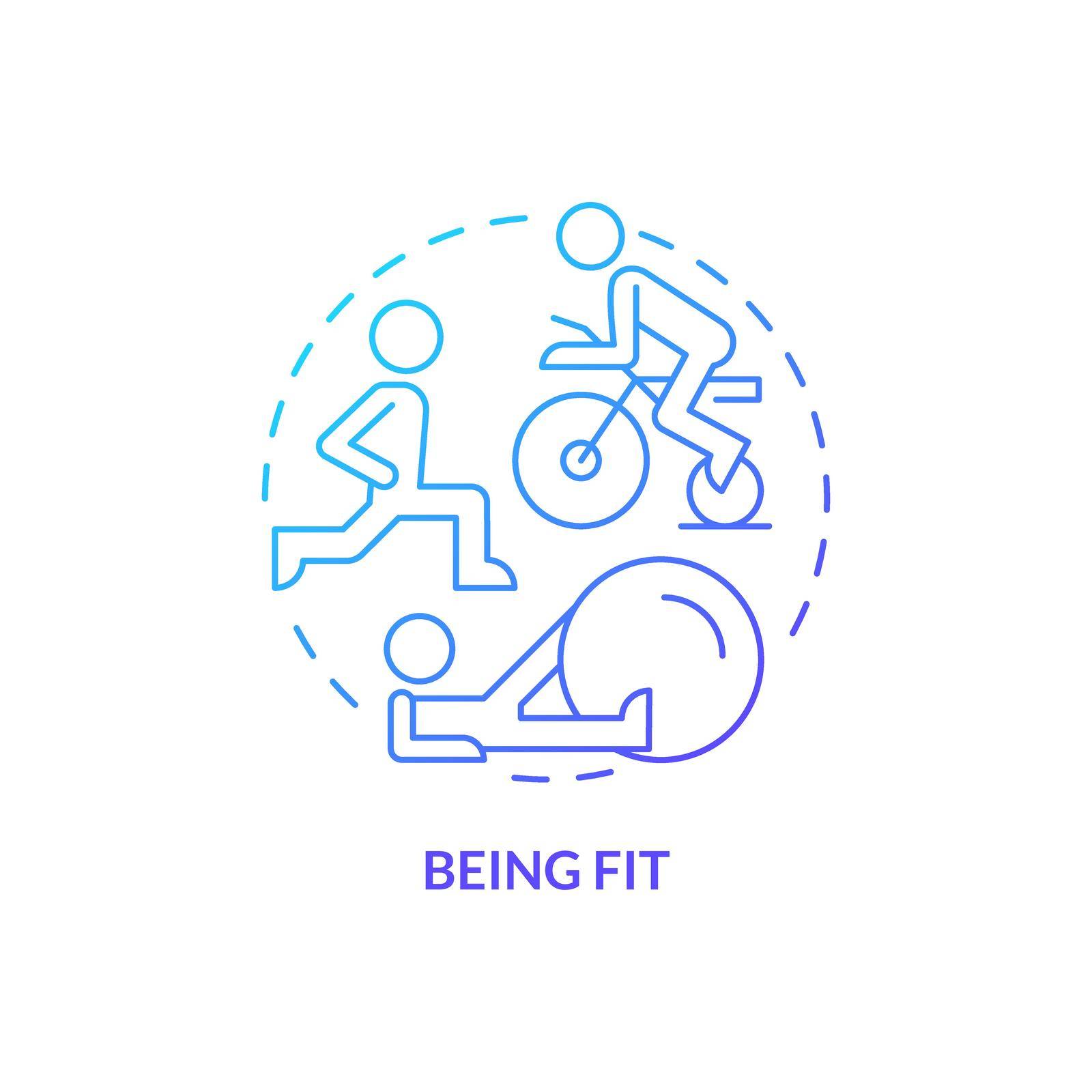 Being fit blue gradient concept icon. Basic life skill abstract idea thin line illustration. Regular exercises. Weight loss. Physical activity. Isolated outline drawing. Myriad Pro-Bold font used