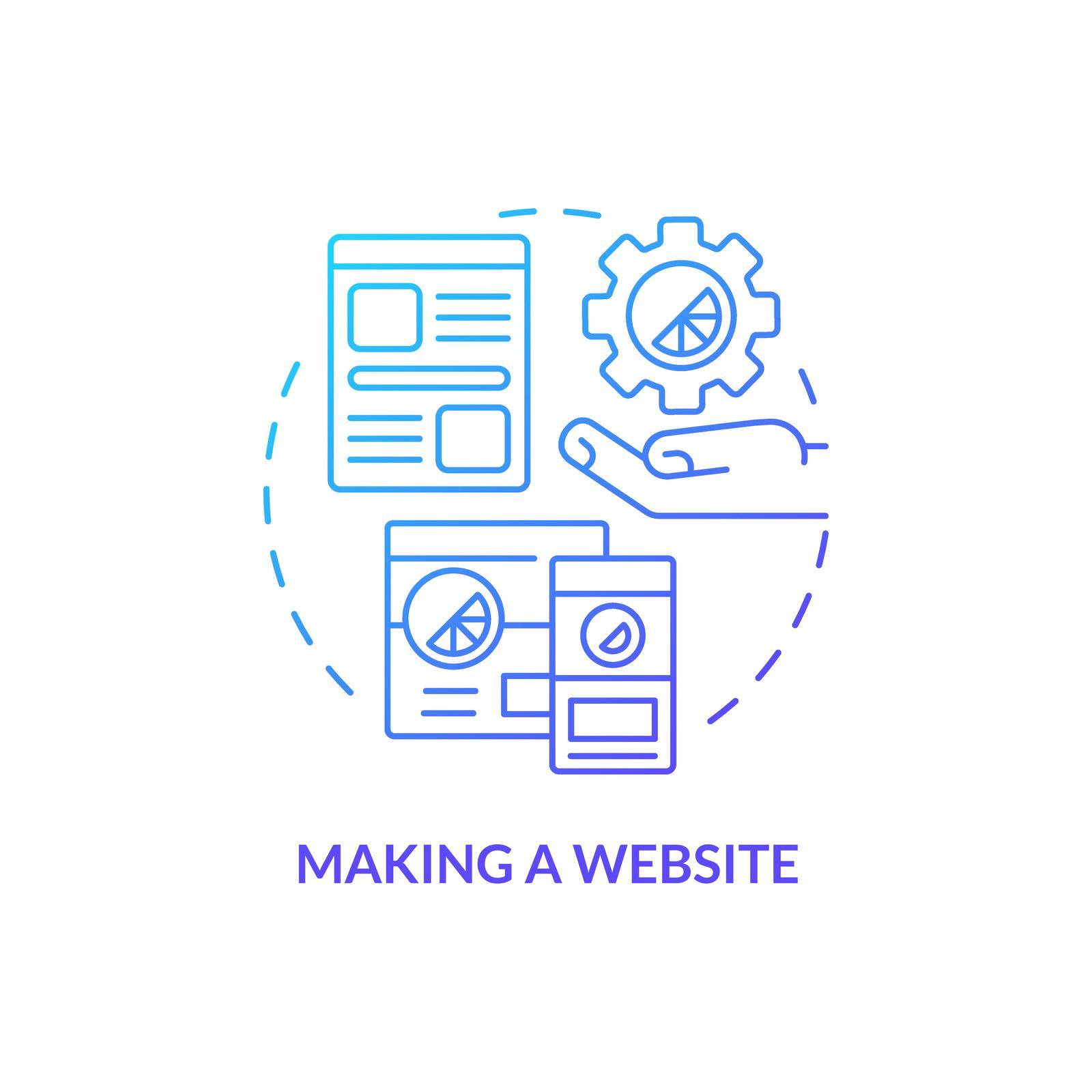 Making website blue gradient concept icon. Programming skill abstract idea thin line illustration. Web design course. Visual content creating. Isolated outline drawing. Myriad Pro-Bold font used