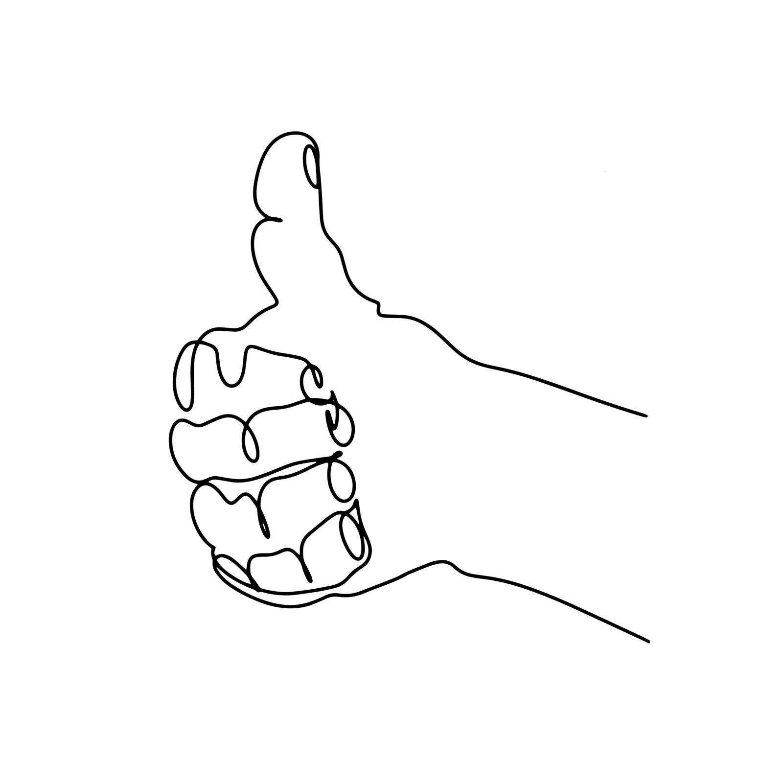 Hand fist with raised thumb up line art illustration vector. Symbol approval and consent. Class sign one line