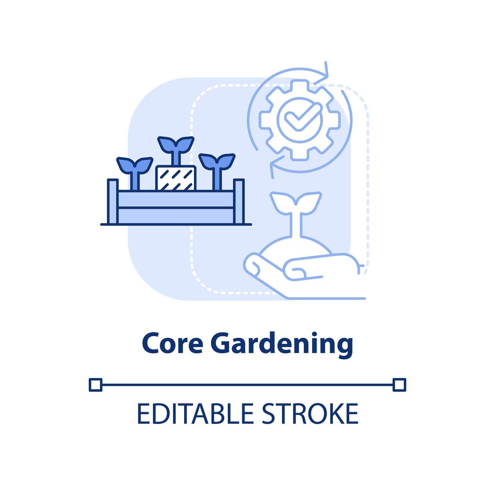 Core gardening light blue concept icon. Raised bed planting. Add straw. Gardening abstract idea thin line illustration. Isolated outline drawing. Editable stroke. Arial, Myriad Pro-Bold fonts used