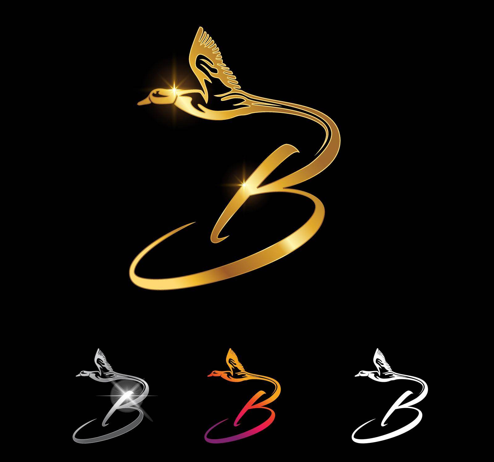 A Vector ILlustration set of Golden Duck Monogram Initial Letter B
