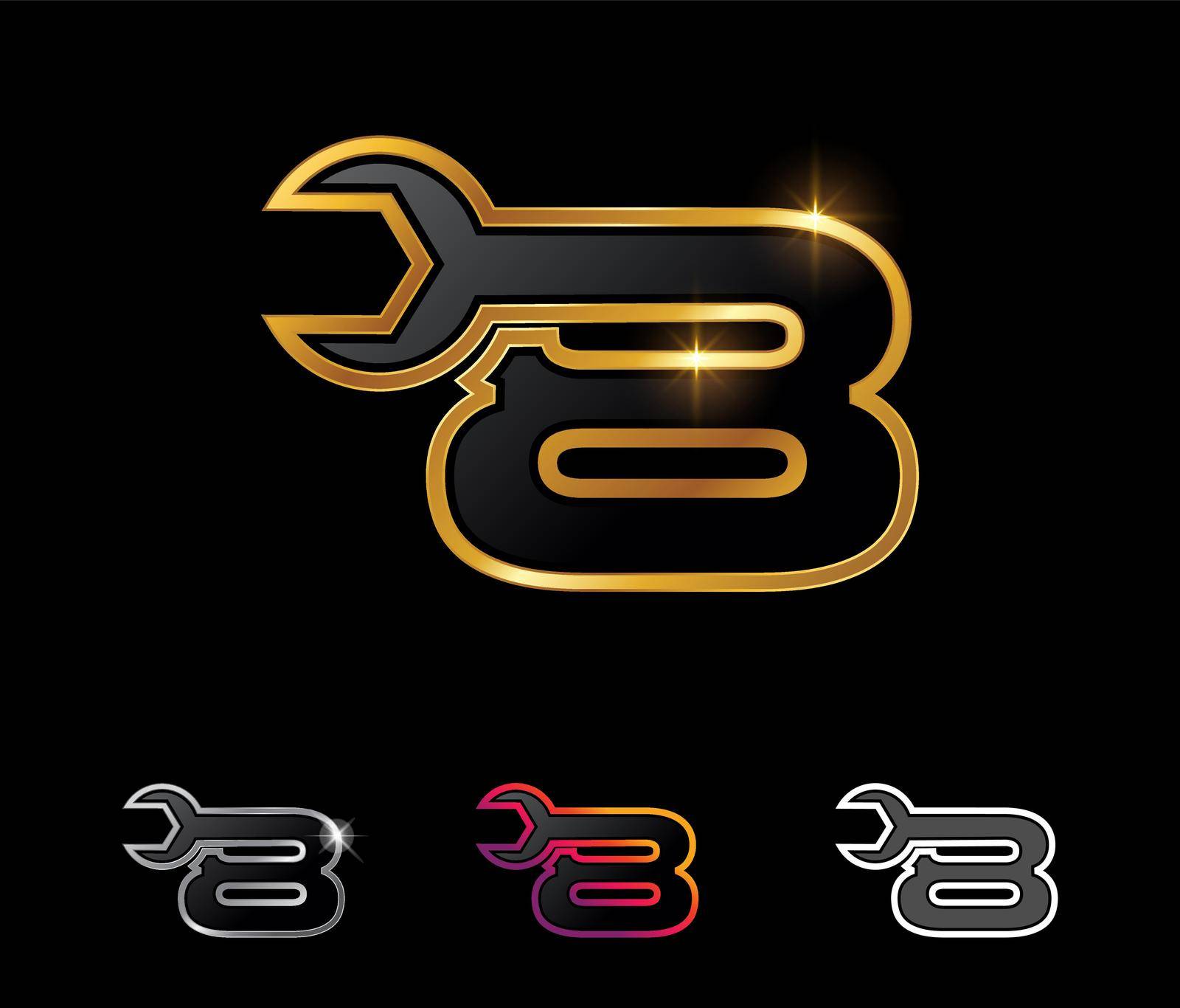 A Vector Illustration set of Golden Mechanic Monogram Logo Number 8