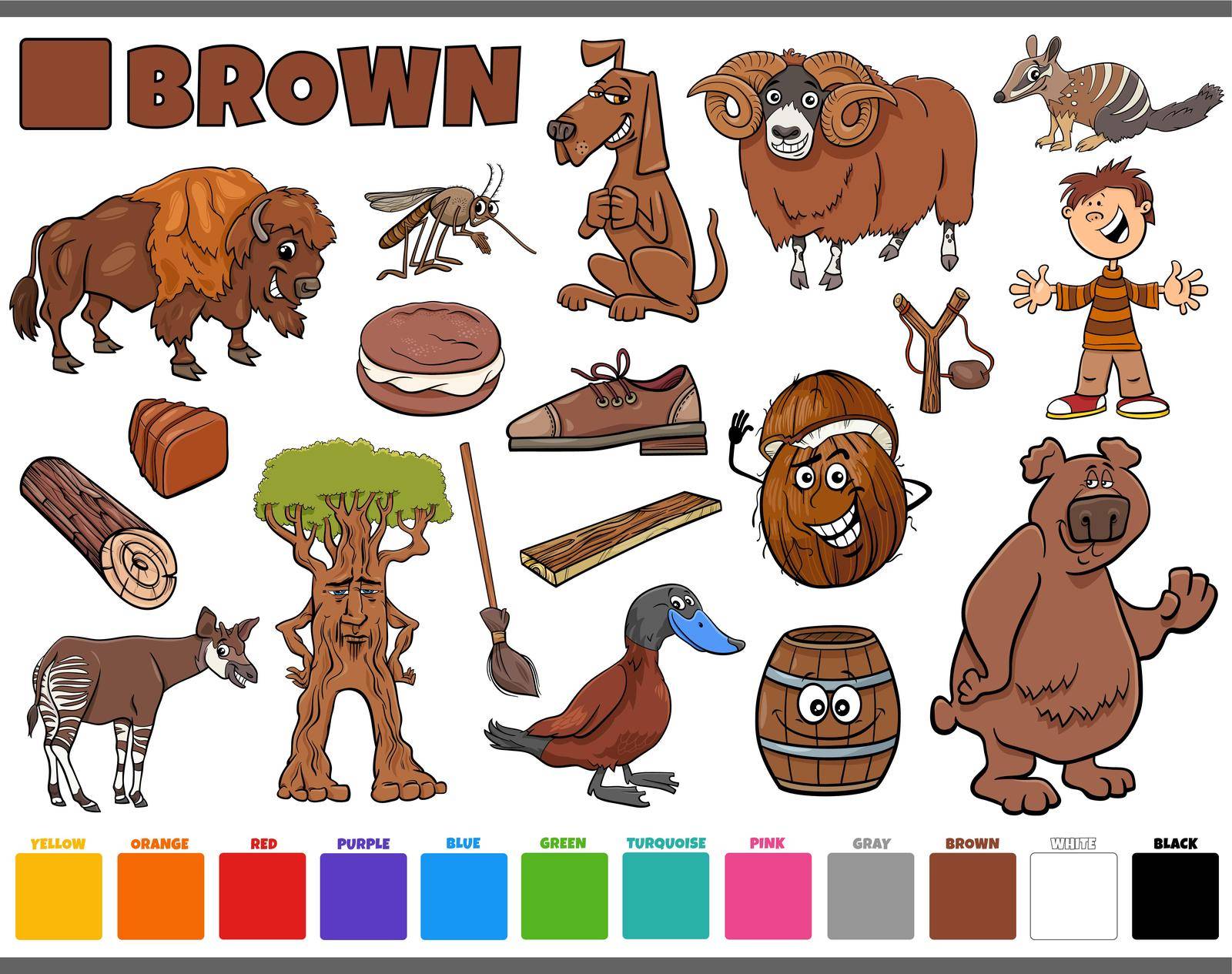 set with cartoon characters and objects in brown by izakowski