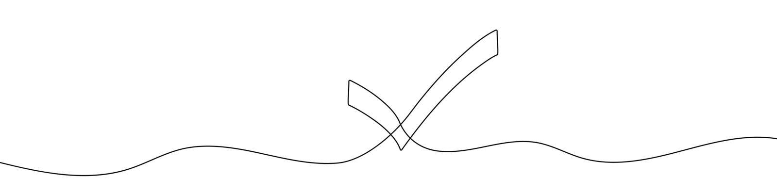 Continuous line drawing of check mark. Tick one line icon. One line drawing background. by Chekman