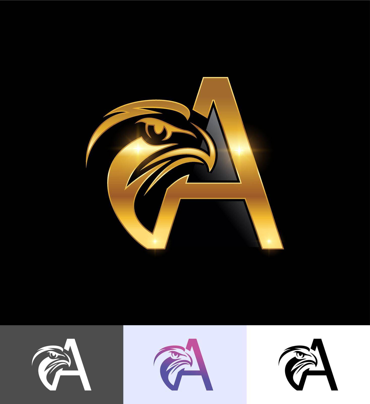 A vector illustration set of Golden Eagle Monogram Initial Letter A