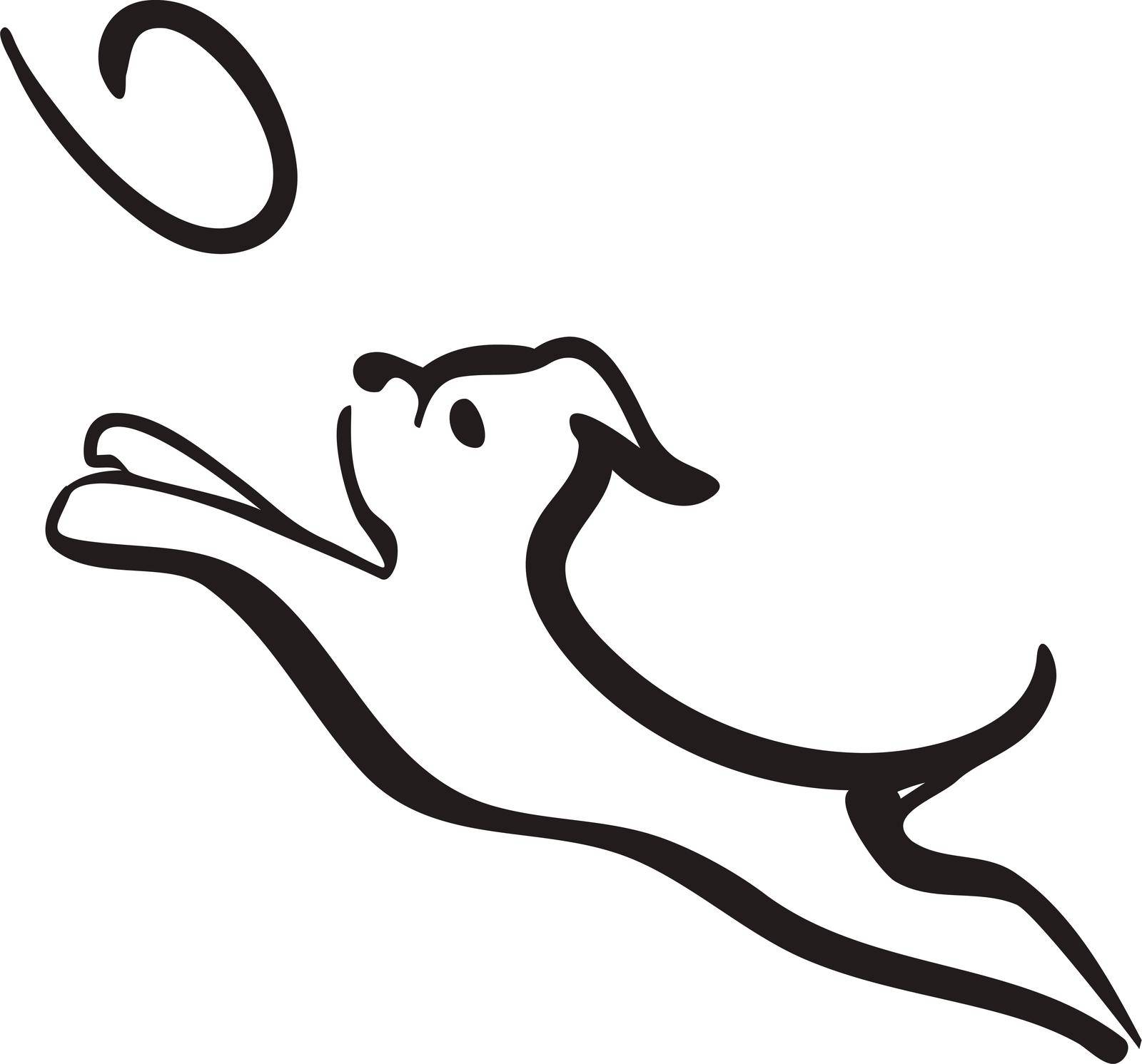Cute dog head line art drawingvVector Illustration of Isolated Dog agility training Dog Jumping and Catching Disc. head line art drawing Silhouette on White Background.