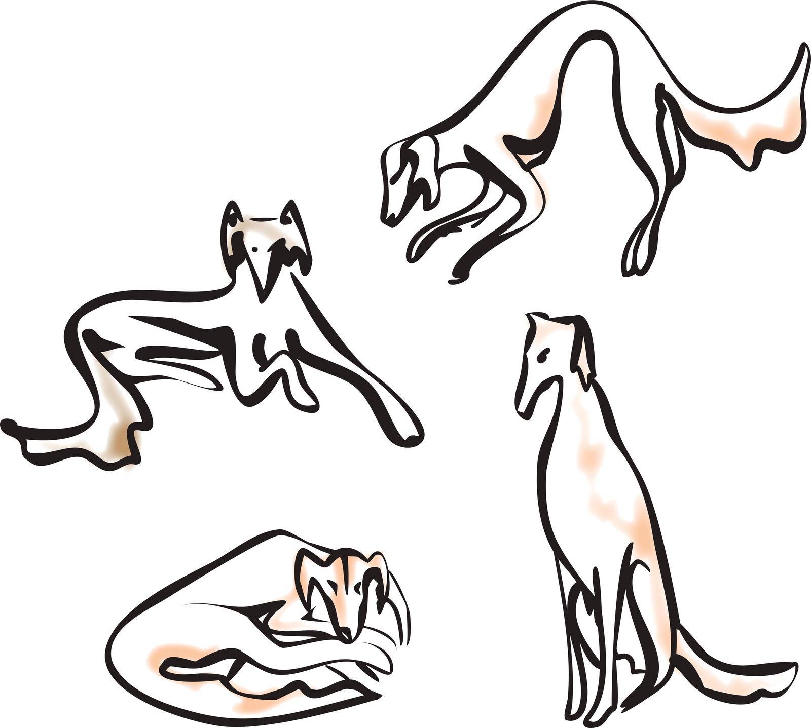 Hand Drawn Vector Dogs Set, Hunting Dogs. elegant Ink Illustration.