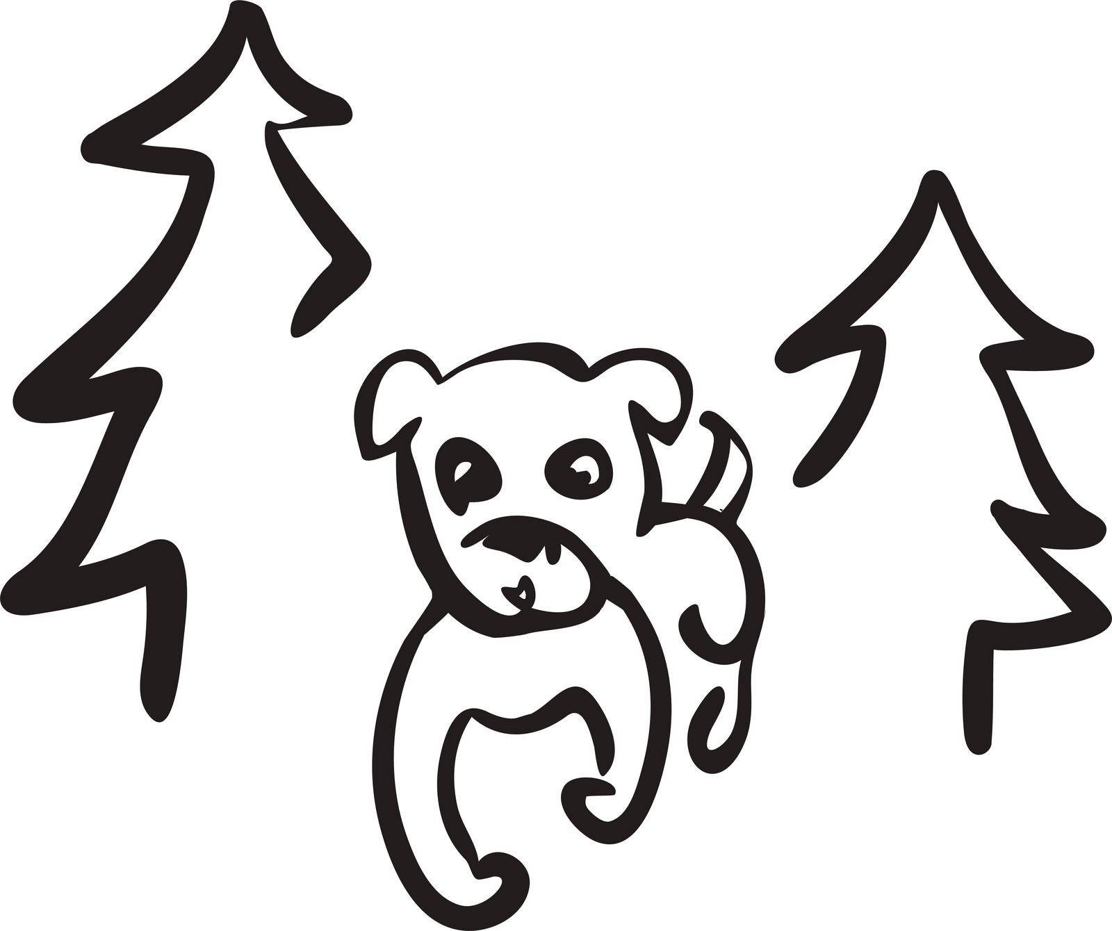 Cute walks dog in a forest. head line art drawing