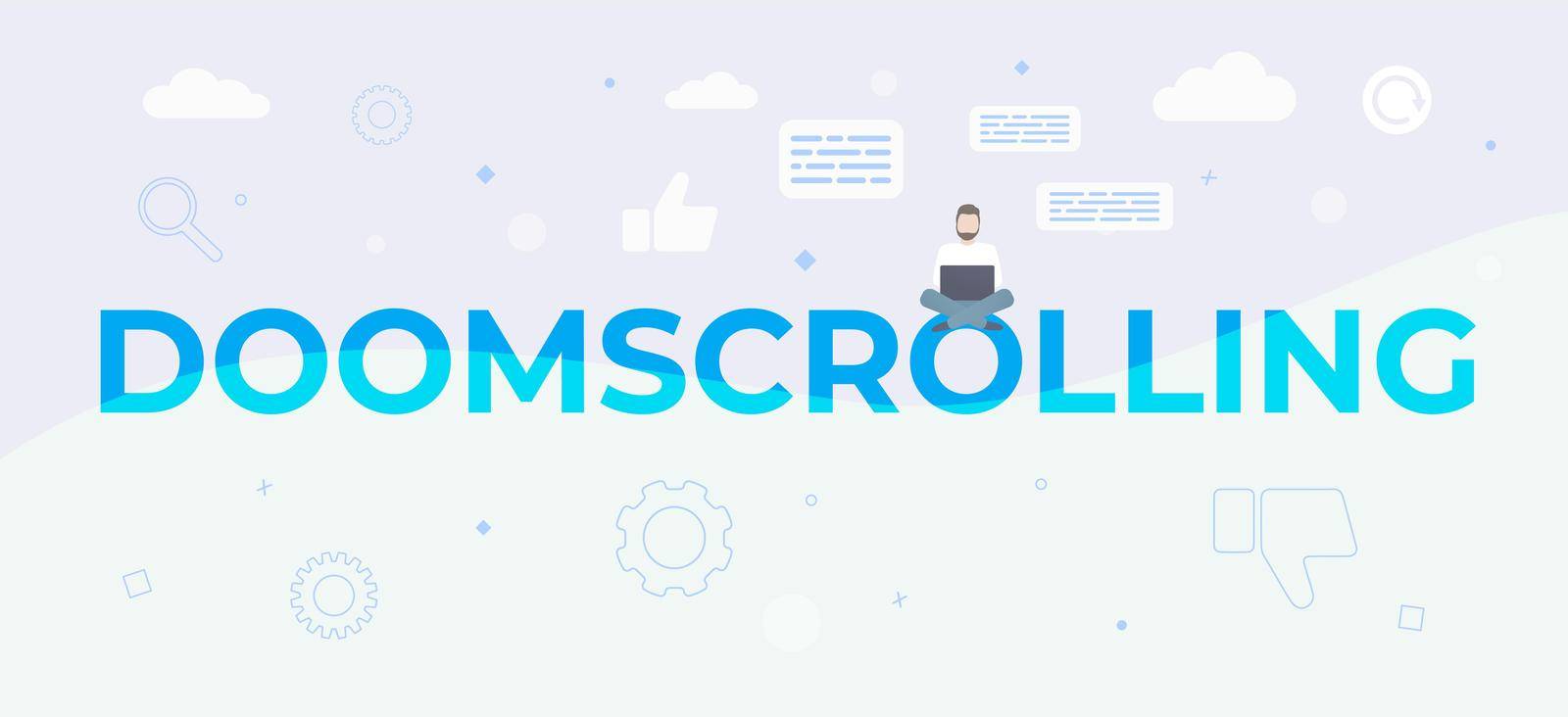 Doomscrolling or doomsurfing concept vector illustration.