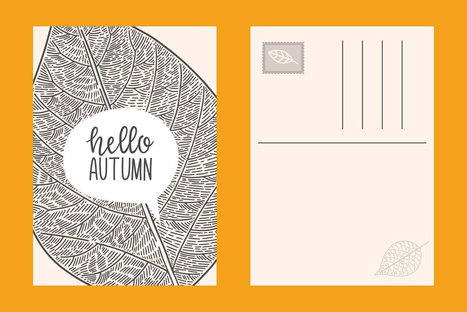 Autumn leaf card vector two sides postcard illustration