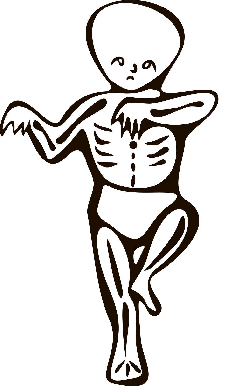 Children baby in Halloween skeleton costumes. a small child in a cute skeleton costume sad standing on one leg. funny cute baby cartoons. Vector illustration